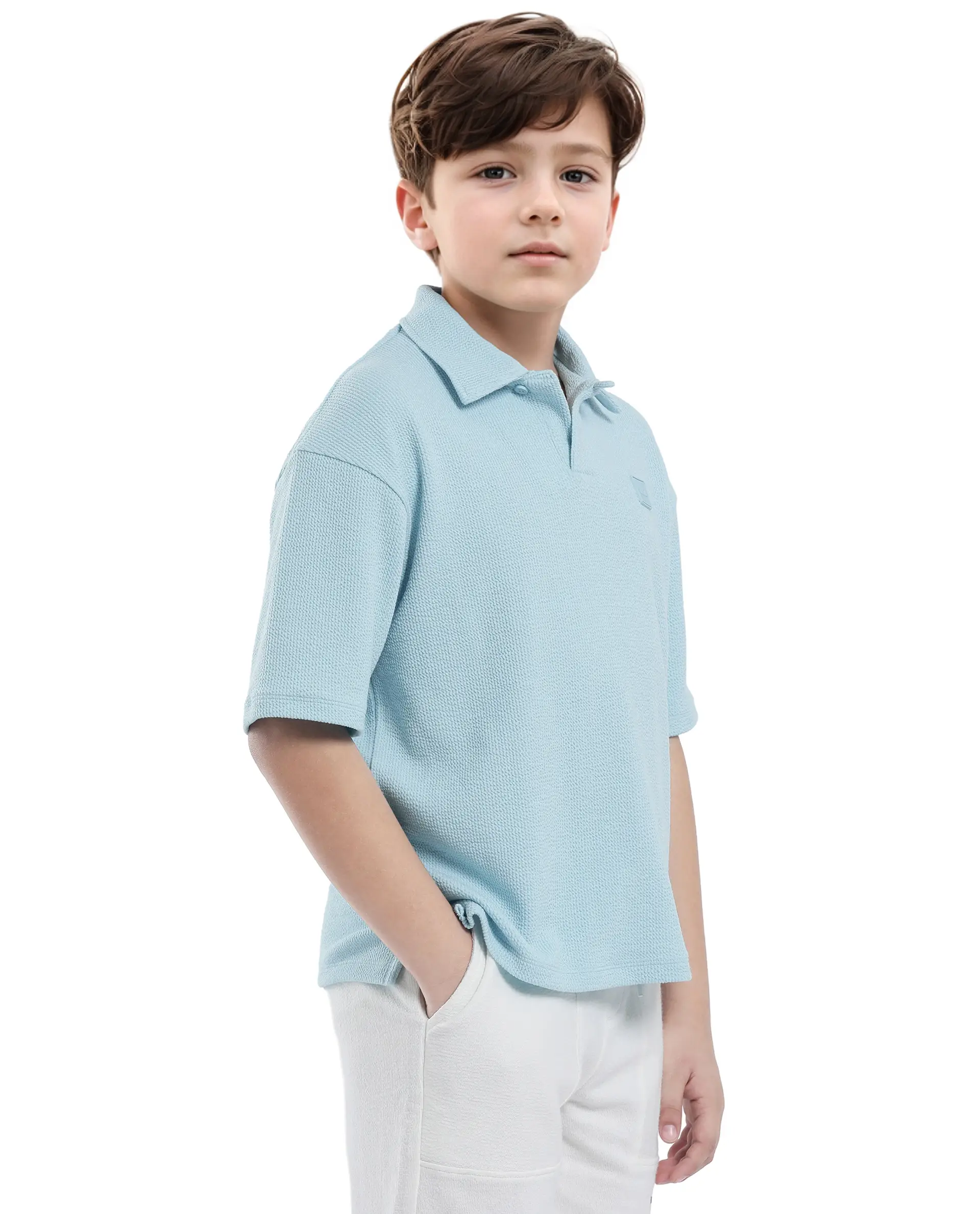 Rare Ones Kids Nisk Pastel Blue Polyester Blend Short Sleeve Polo Collar Solid Polo - Image 6
