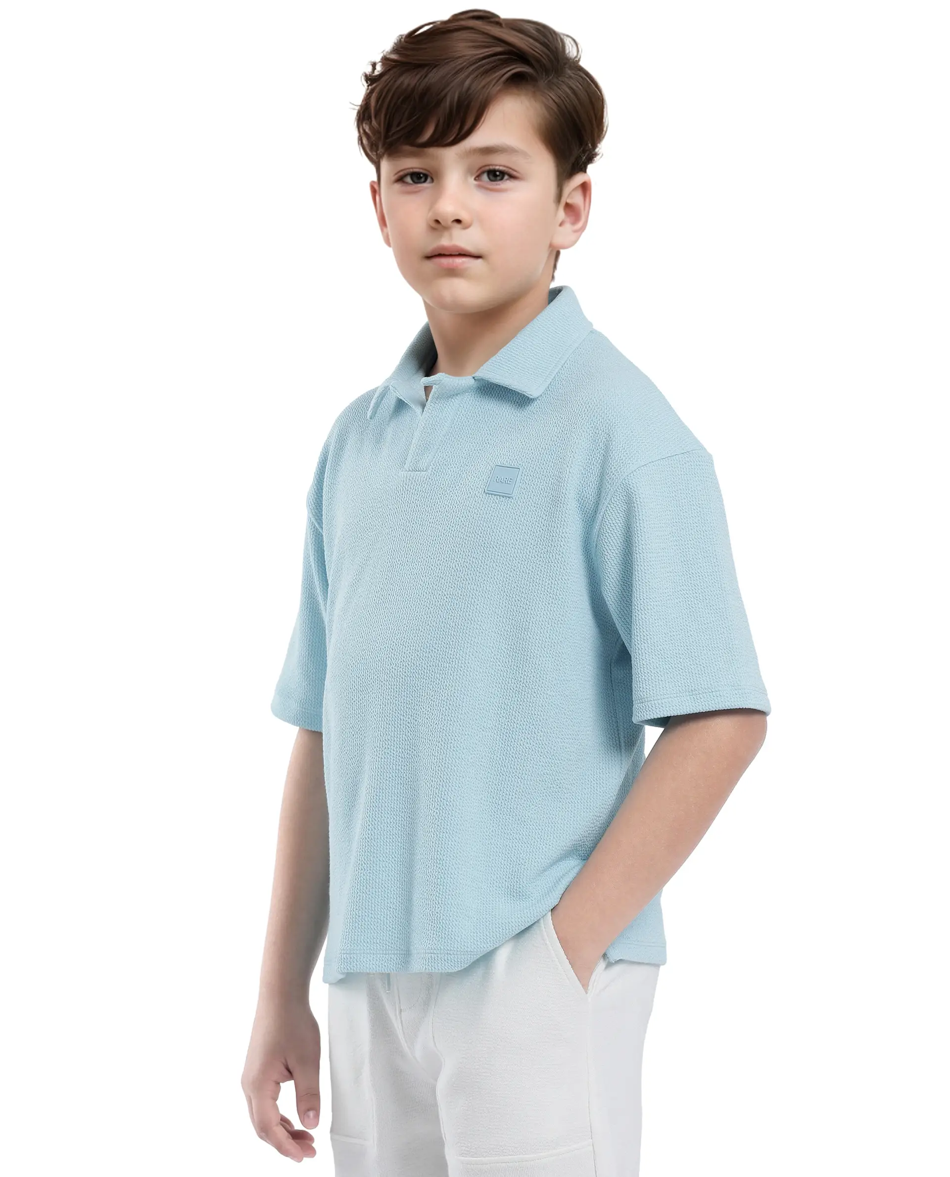 Rare Ones Kids Nisk Pastel Blue Polyester Blend Short Sleeve Polo Collar Solid Polo - Image 7