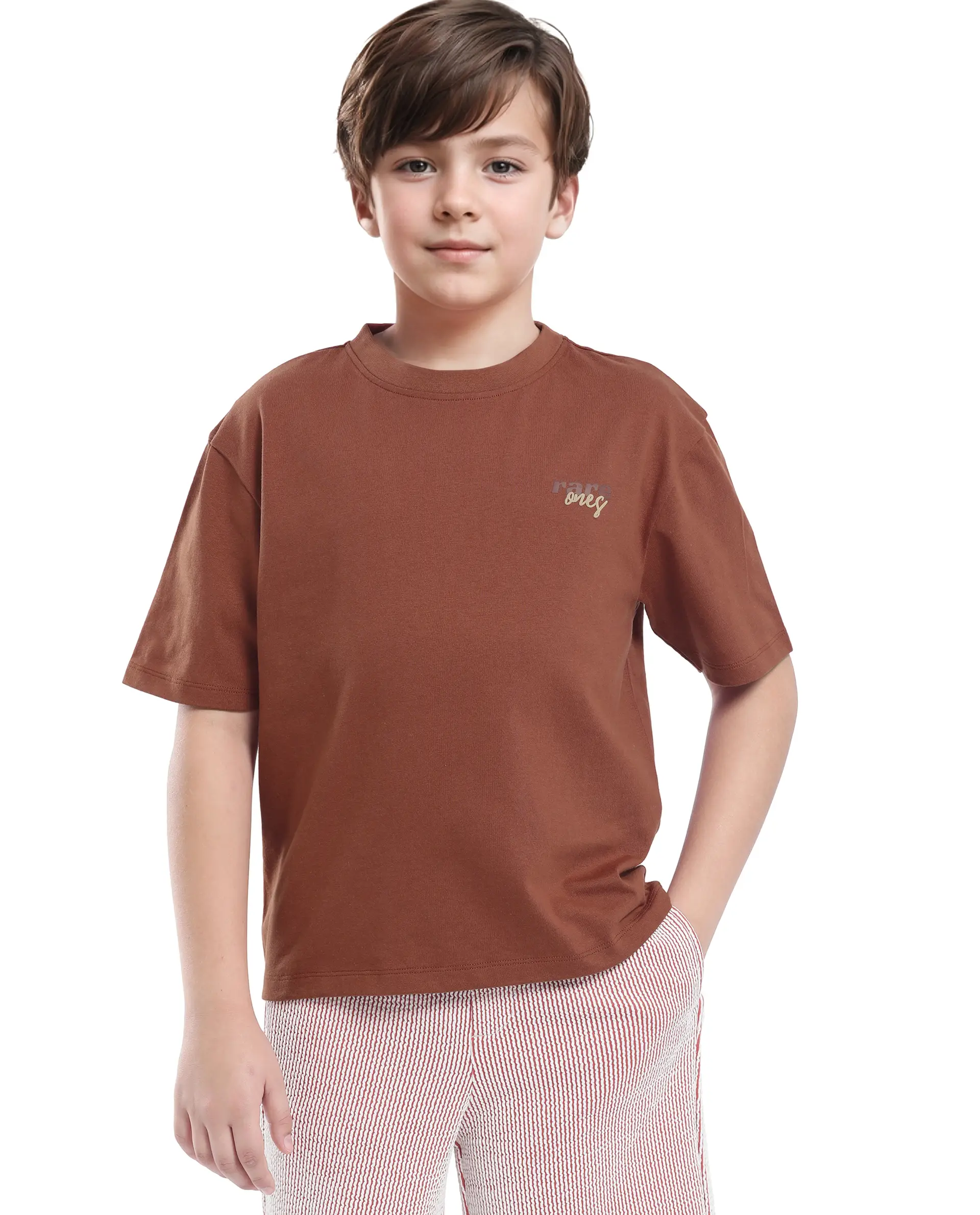 Rare Ones Kids Nolan Rust Cotton Printed Slip-On Oversized Fit T-Shirt - Image 3