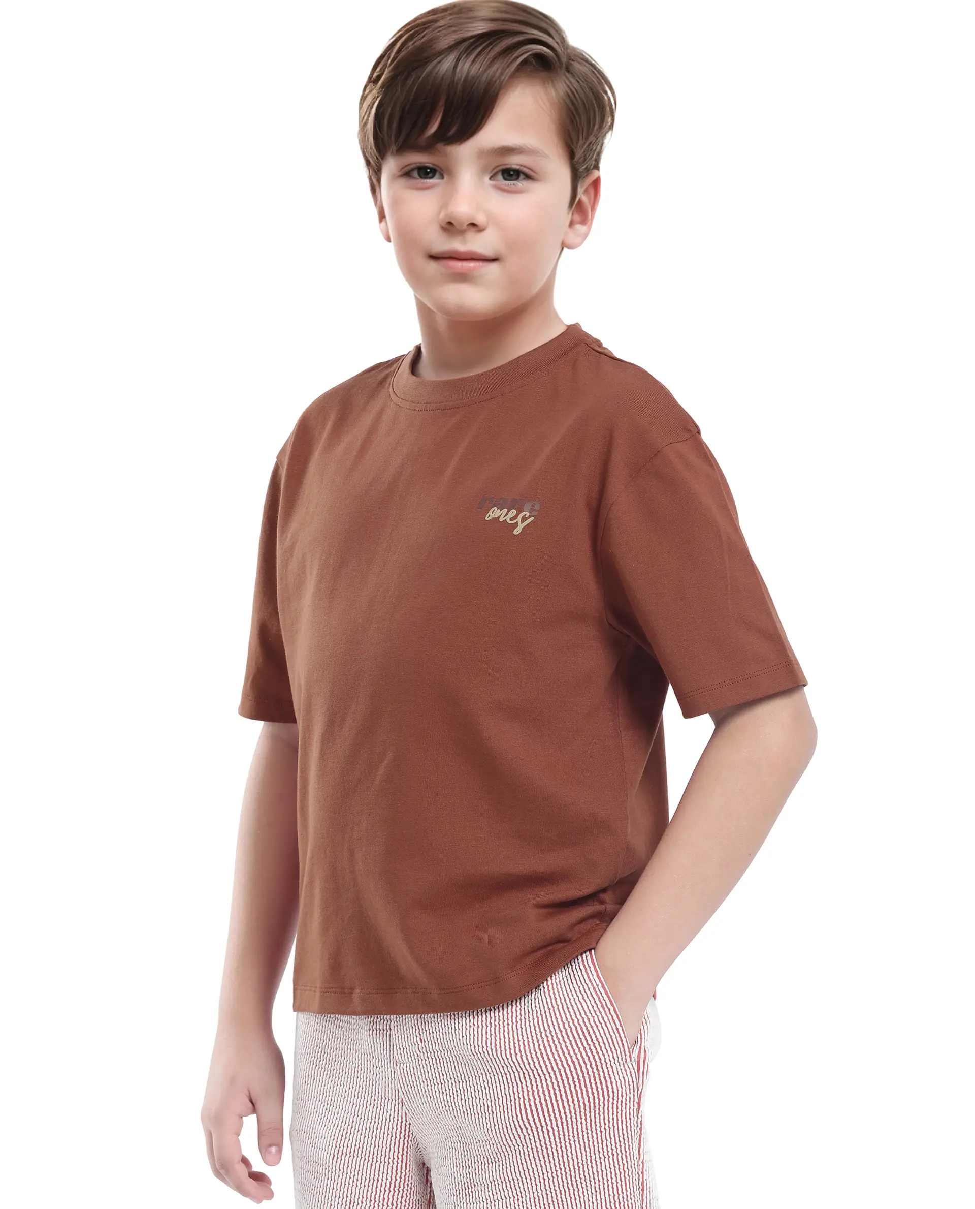 Rare Ones Kids Nolan Rust Cotton Printed Slip-On Oversized Fit T-Shirt - Image 6