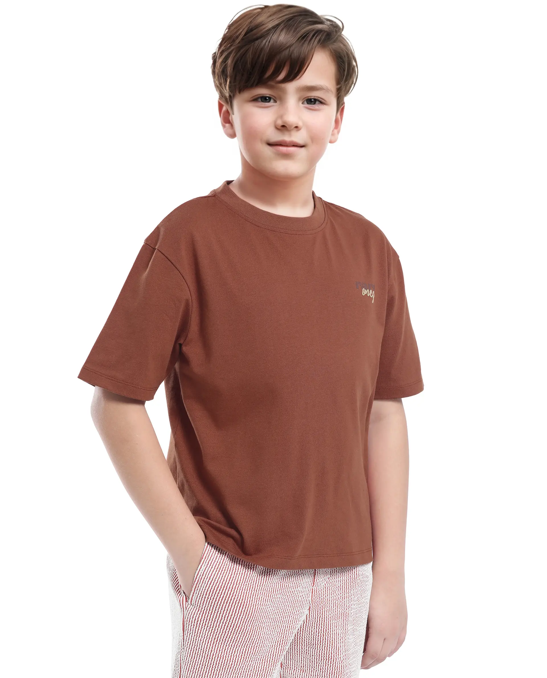 Rare Ones Kids Nolan Rust Cotton Printed Slip-On Oversized Fit T-Shirt - Image 7