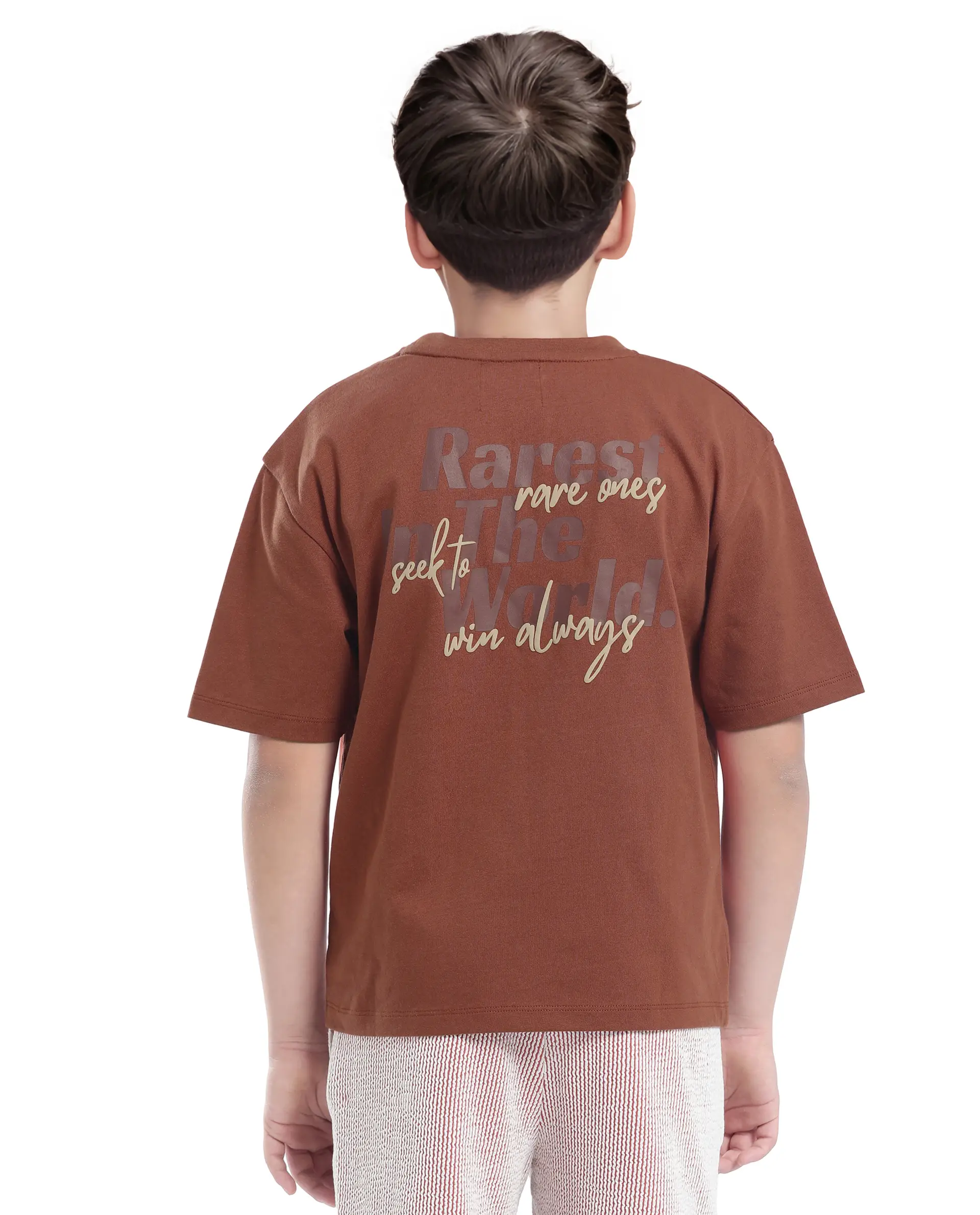 Rare Ones Kids Nolan Rust Cotton Printed Slip-On Oversized Fit T-Shirt - Image 8