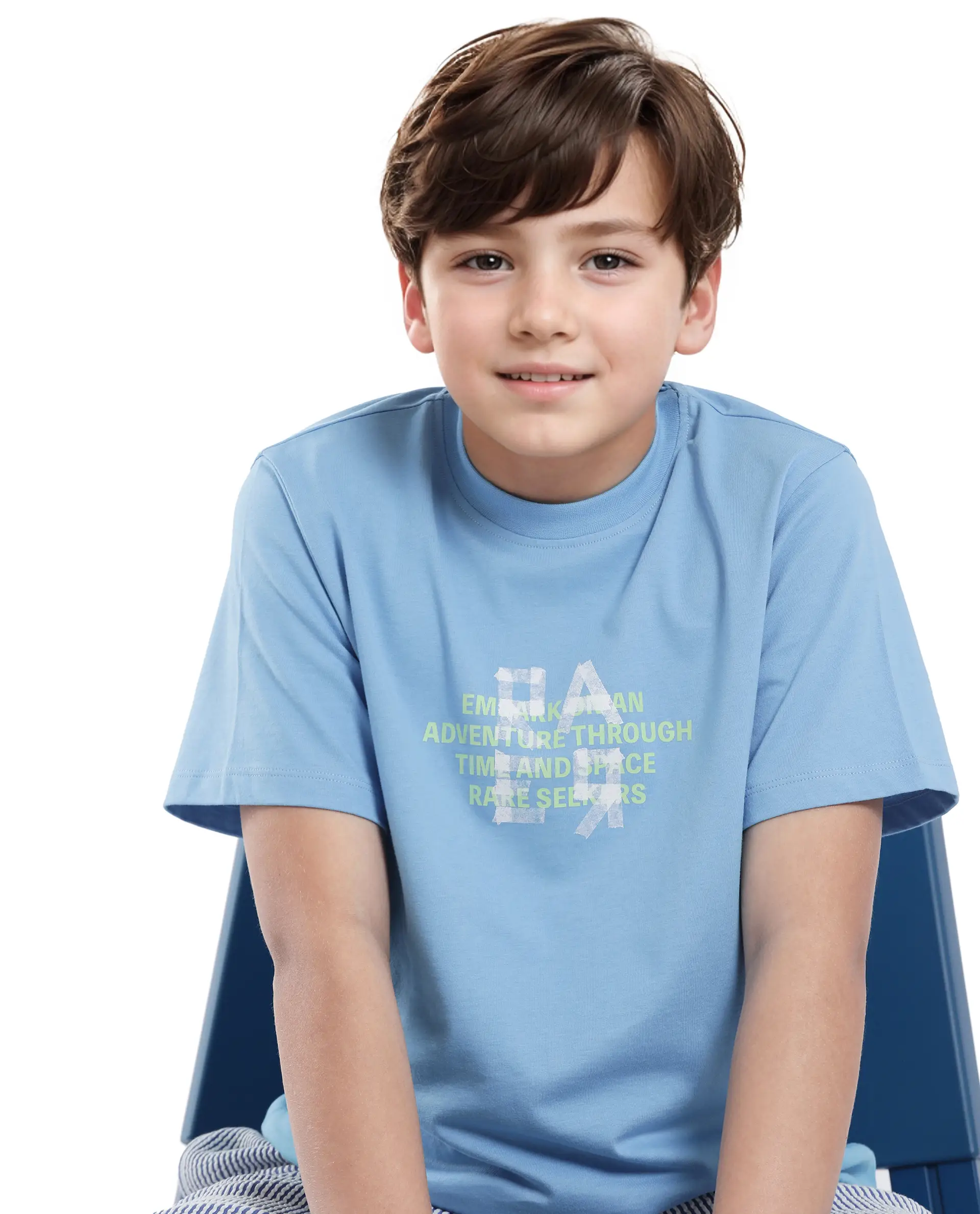 Rare Ones Kids Nova Blue Cotton Half Sleeve Solid Slip-On Closure Regular Fit T-Shirt