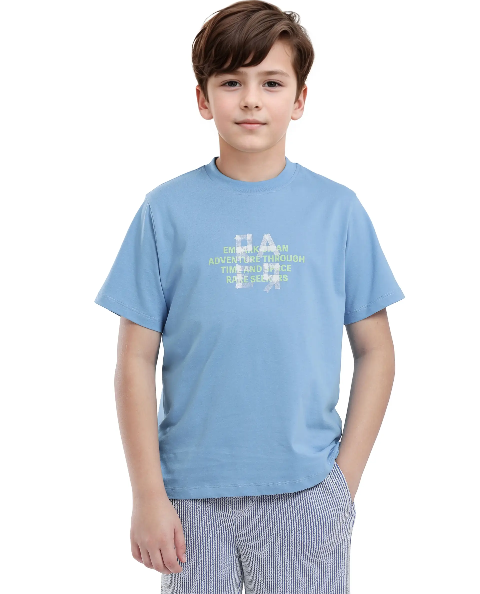 Rare Ones Kids Nova Blue Cotton Half Sleeve Solid Slip-On Closure Regular Fit T-Shirt - Image 5