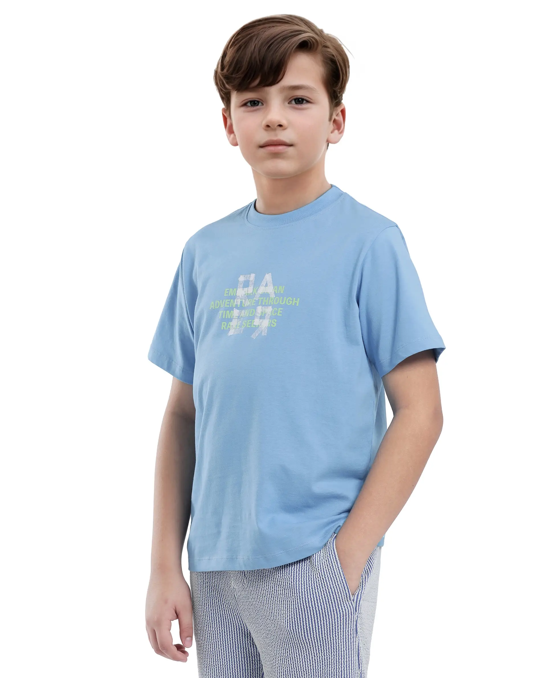 Rare Ones Kids Nova Blue Cotton Half Sleeve Solid Slip-On Closure Regular Fit T-Shirt - Image 6