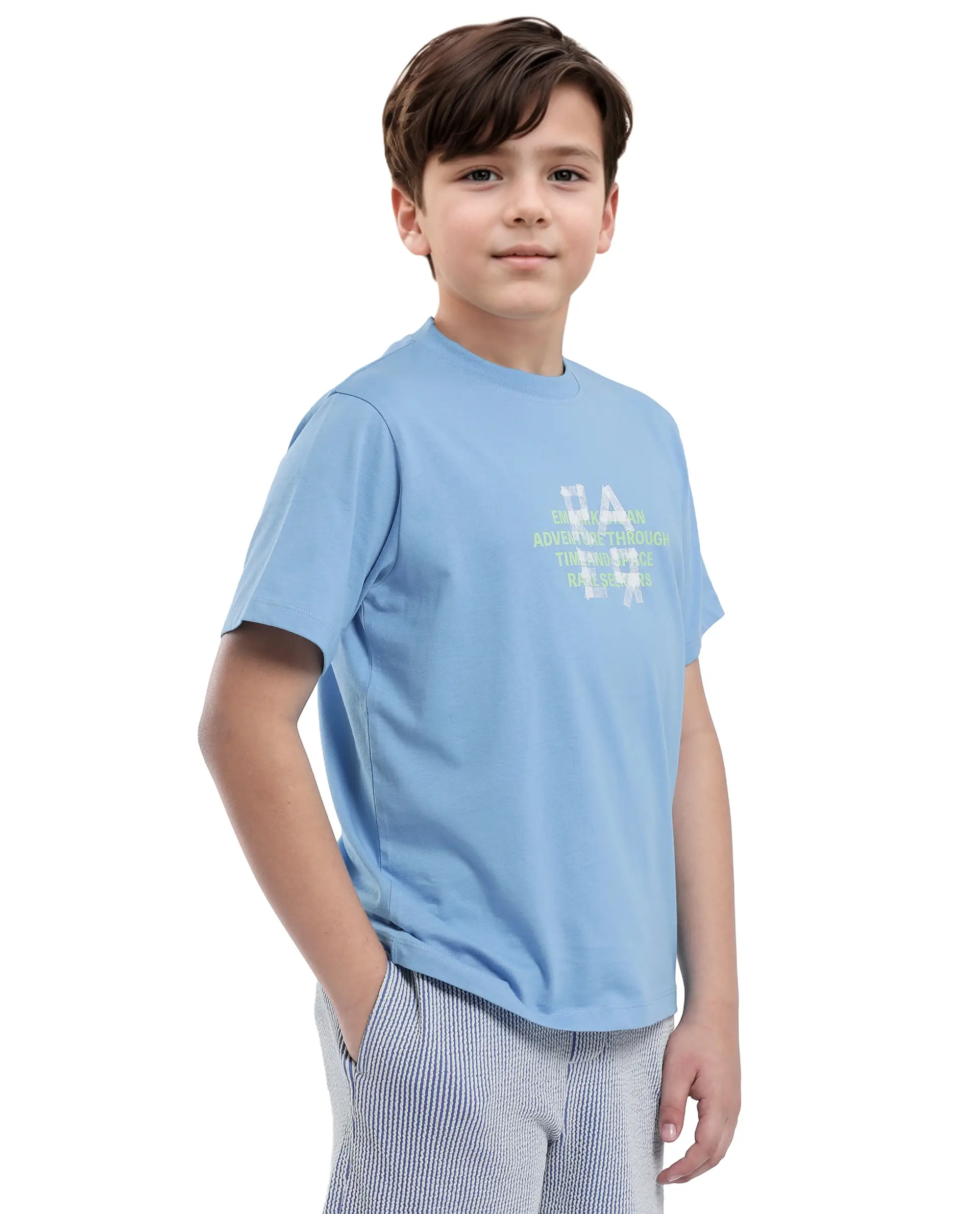 Rare Ones Kids Nova Blue Cotton Half Sleeve Solid Slip-On Closure Regular Fit T-Shirt - Image 7