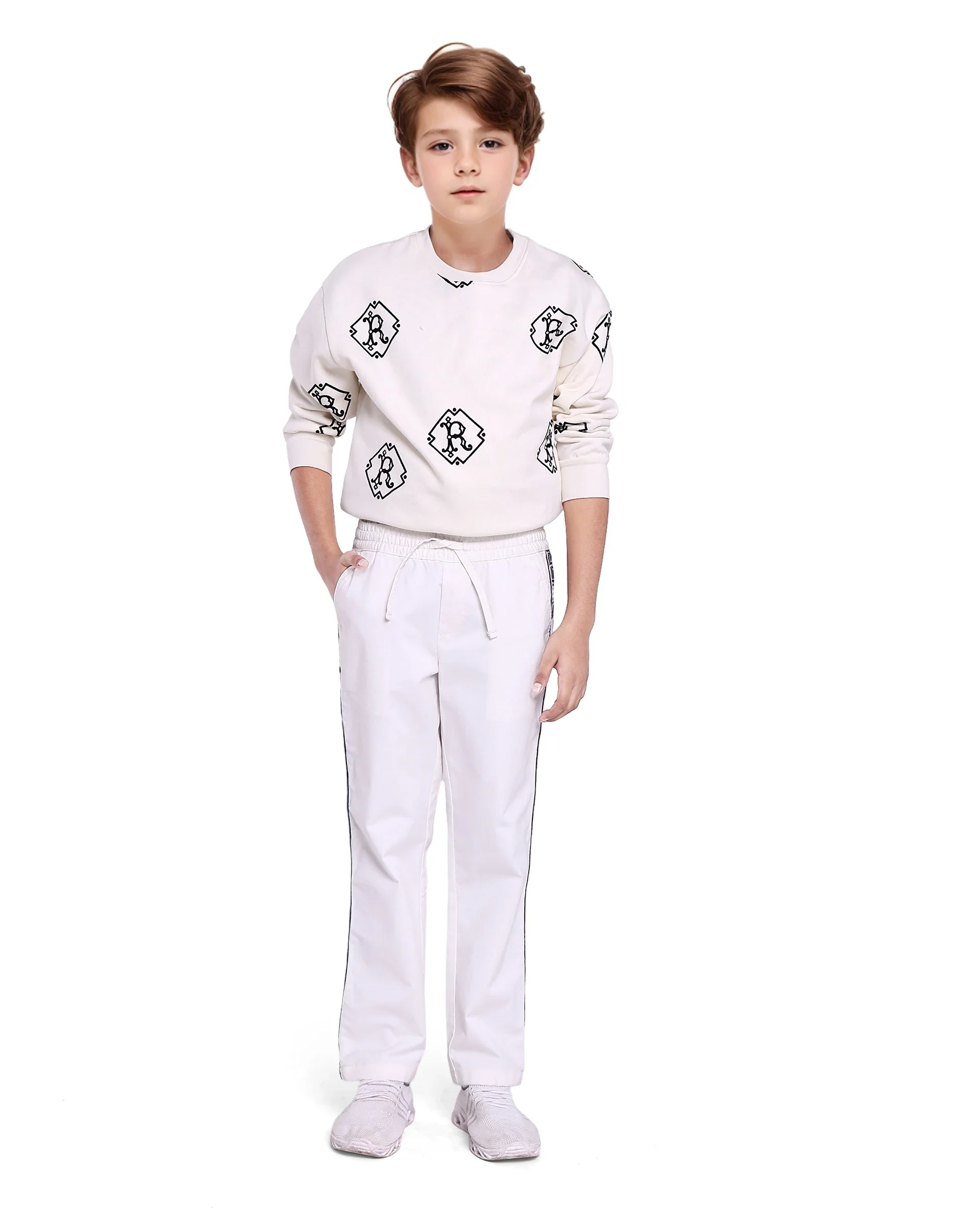 Rare Ones Kids Novi White Cotton Solid Trouser - Image 2