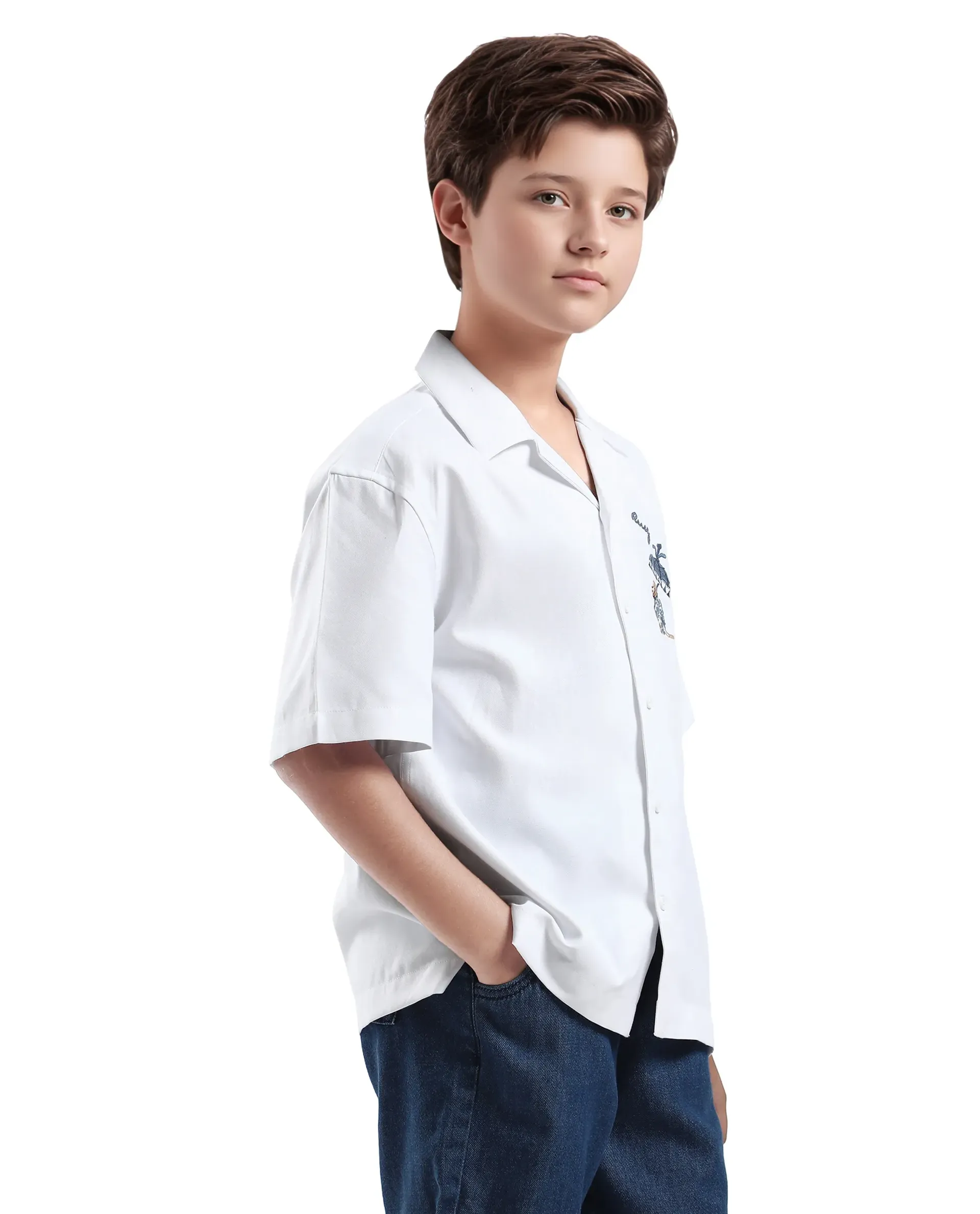 Rare Ones Kids Ofo White Cotton Blend Full Sleeve Button Embroidered Regular Fit Shirt - Image 5
