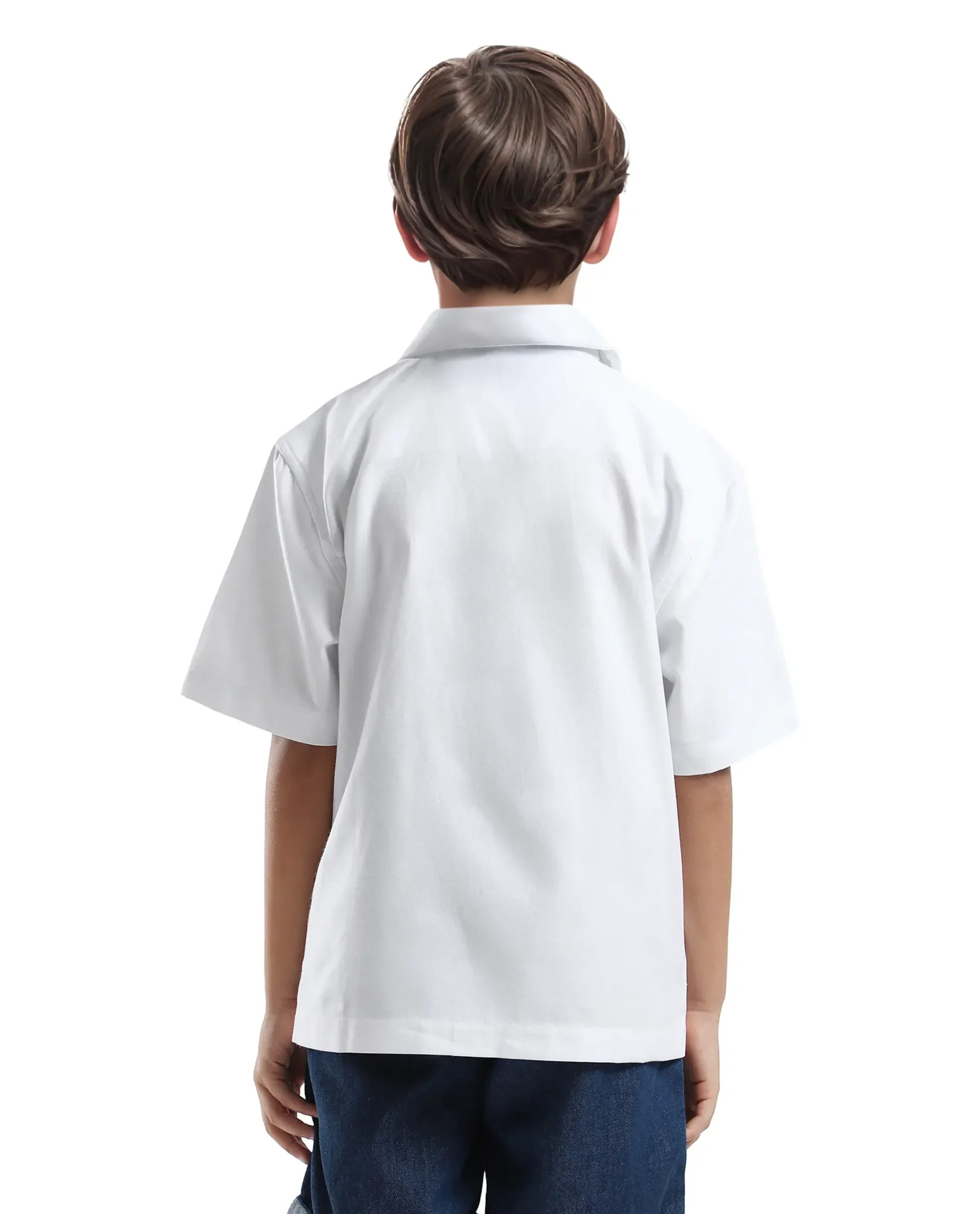 Rare Ones Kids Ofo White Cotton Blend Full Sleeve Button Embroidered Regular Fit Shirt - Image 7