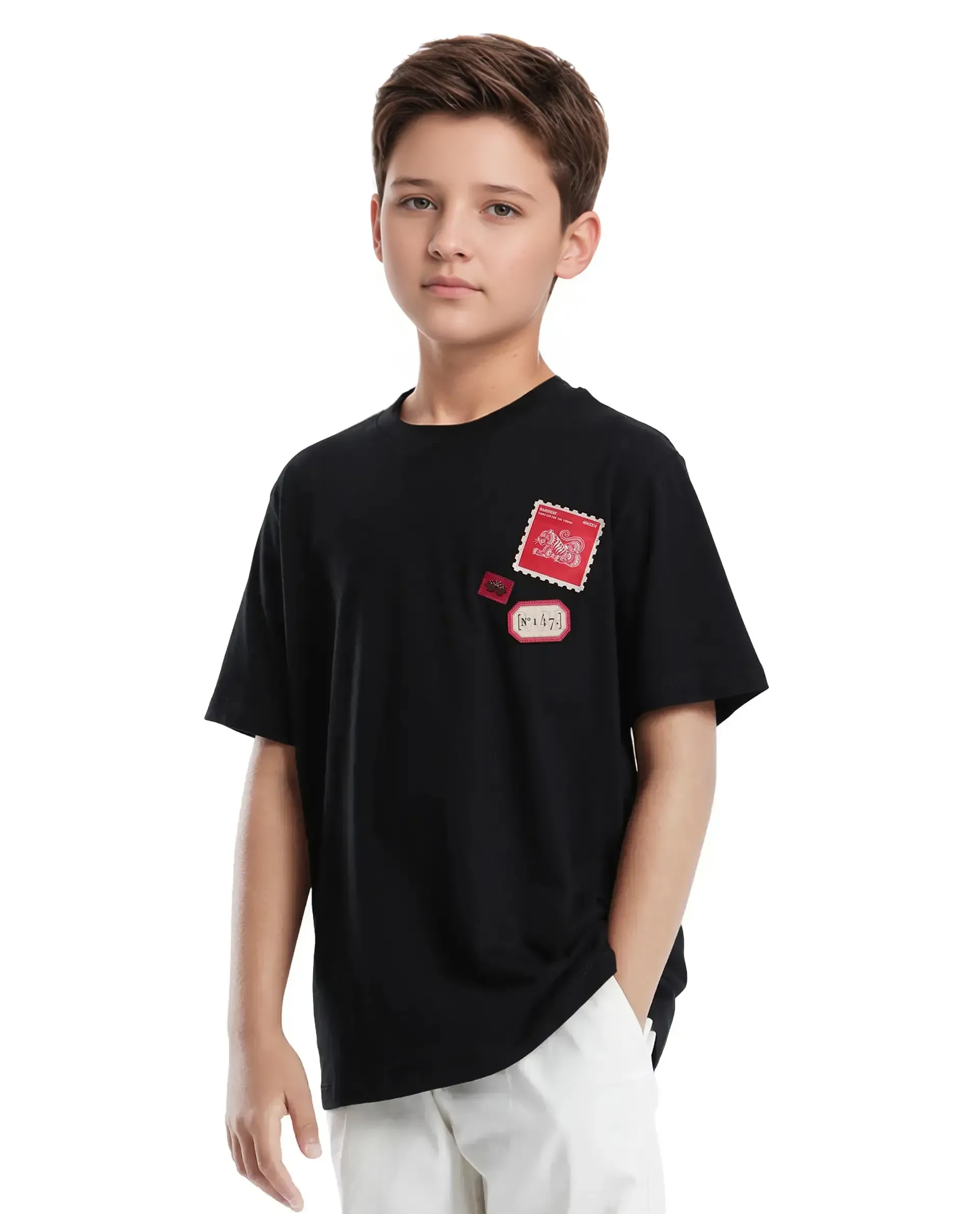 Rare Ones Kids Orbo Black Cotton Blend Half Sleeve Printed Regular Fit T-Shirt - Image 5