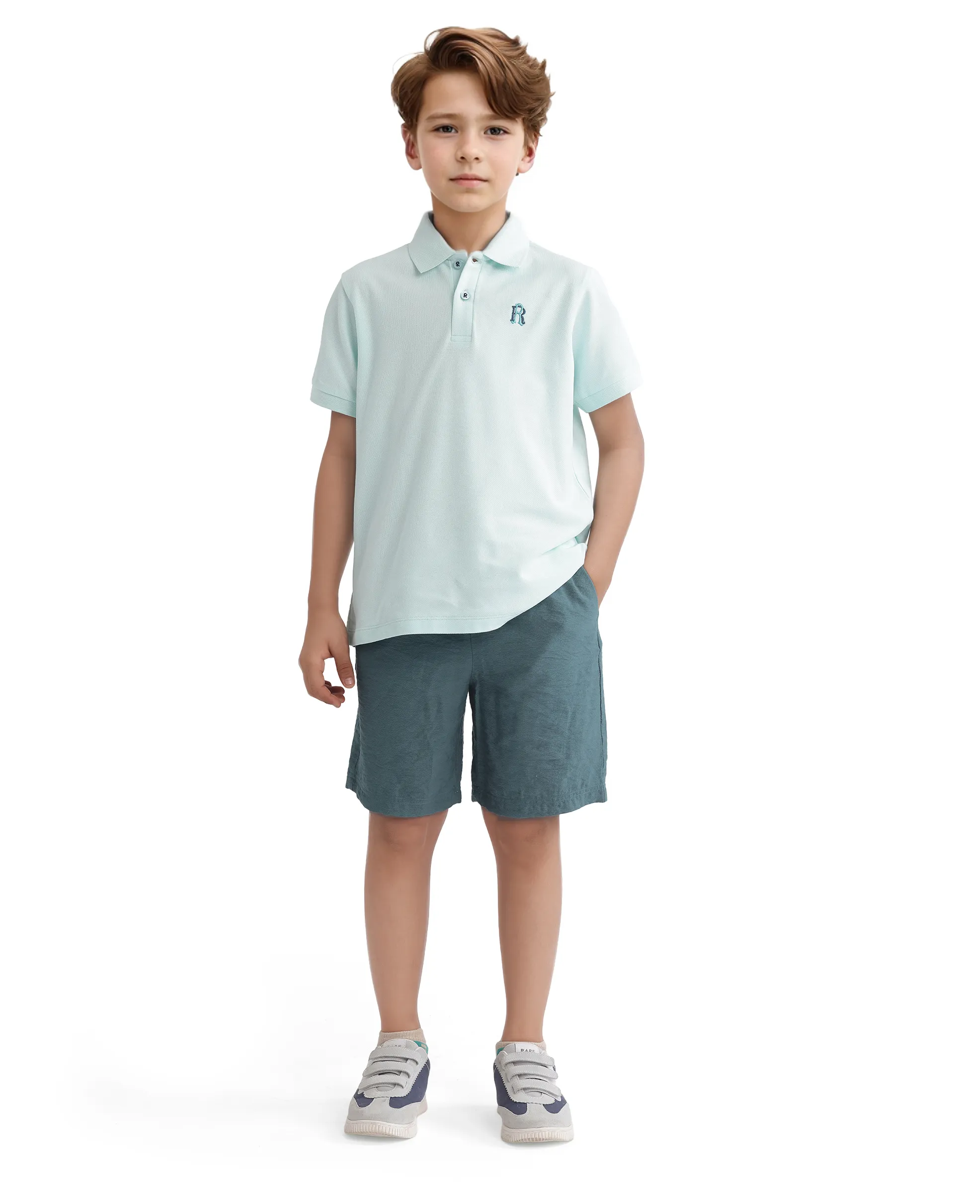 Rare Ones Kids Orik Light Turq Cotton Short Sleeve Embroidered Regular Fit Polo - Image 2