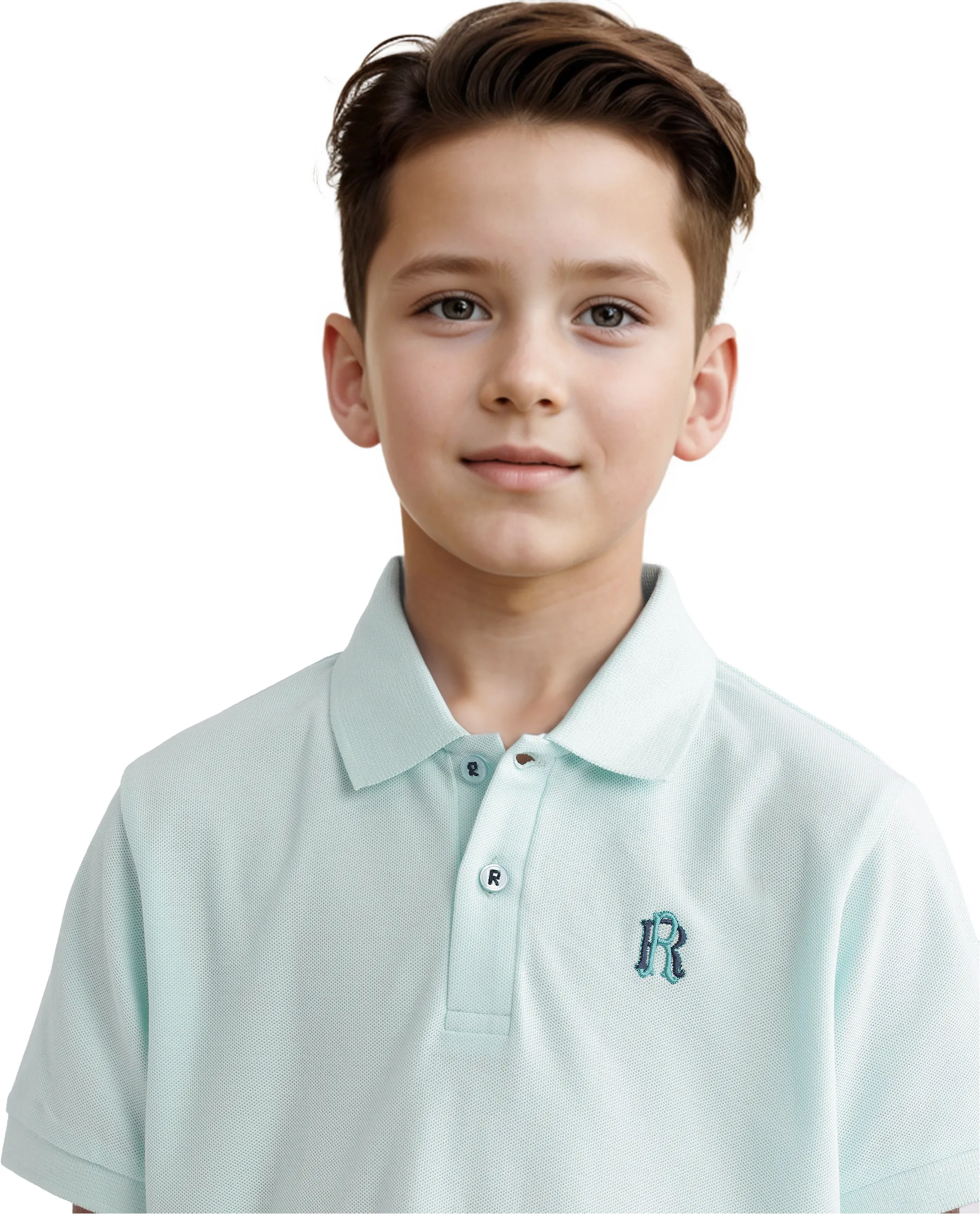 Rare Ones Kids Orik Light Turq Cotton Short Sleeve Embroidered Regular Fit Polo - Image 4