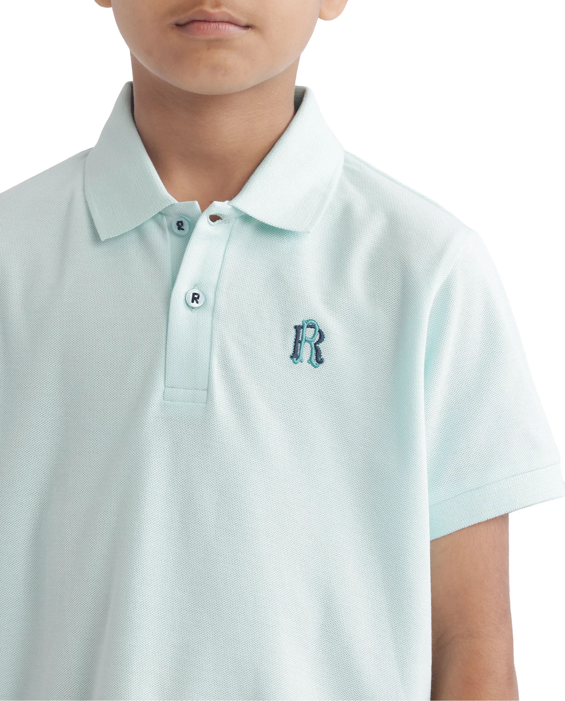 Rare Ones Kids Orik Light Turq Cotton Short Sleeve Embroidered Regular Fit Polo - Image 5