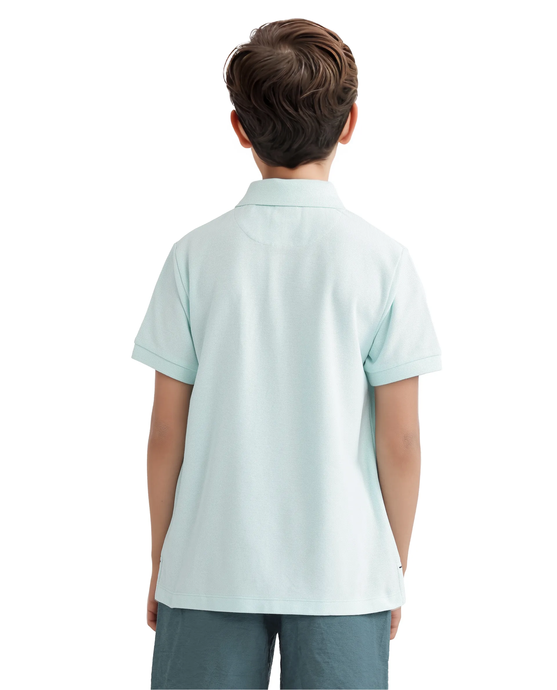 Rare Ones Kids Orik Light Turq Cotton Short Sleeve Embroidered Regular Fit Polo - Image 6