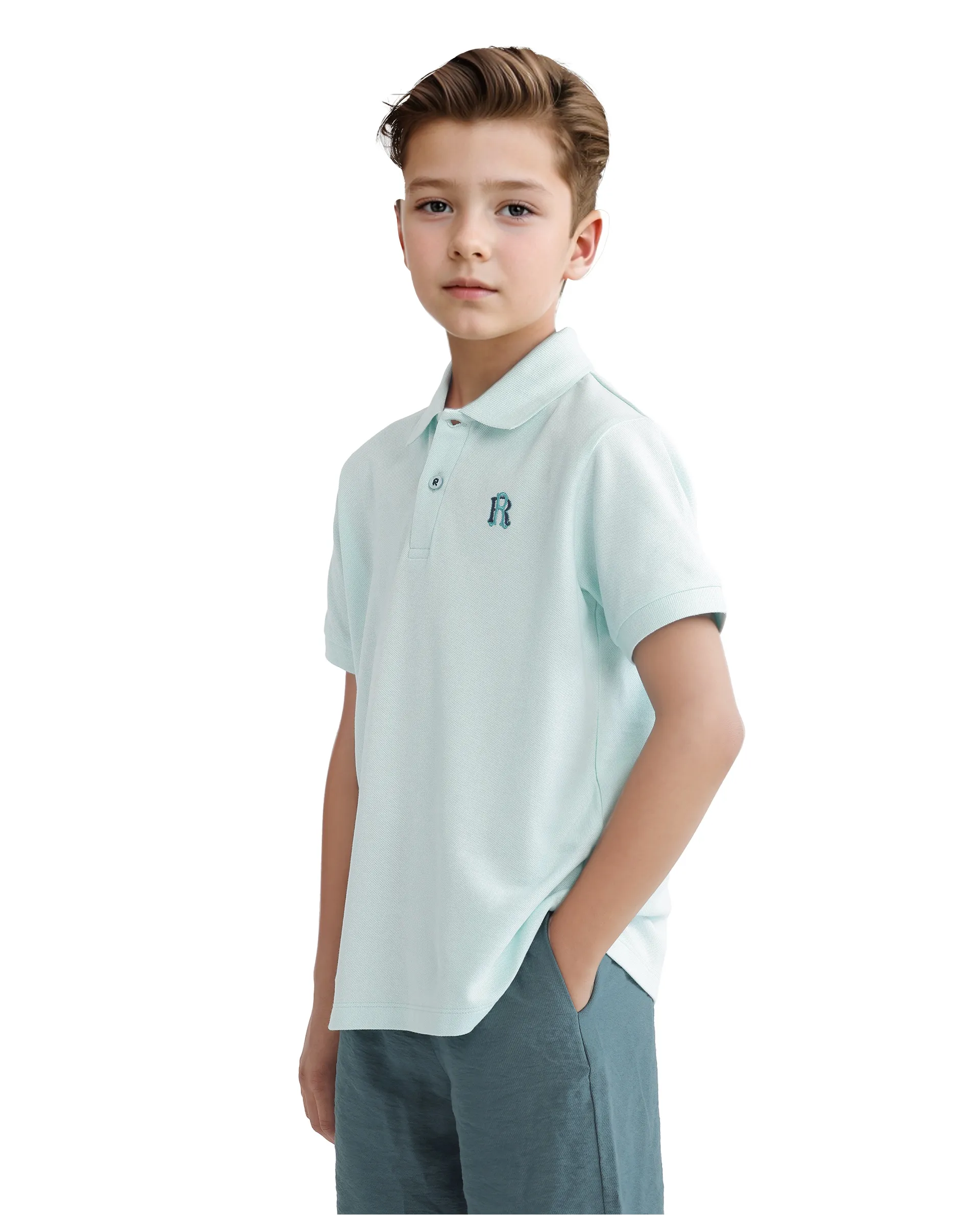 Rare Ones Kids Orik Light Turq Cotton Short Sleeve Embroidered Regular Fit Polo - Image 8