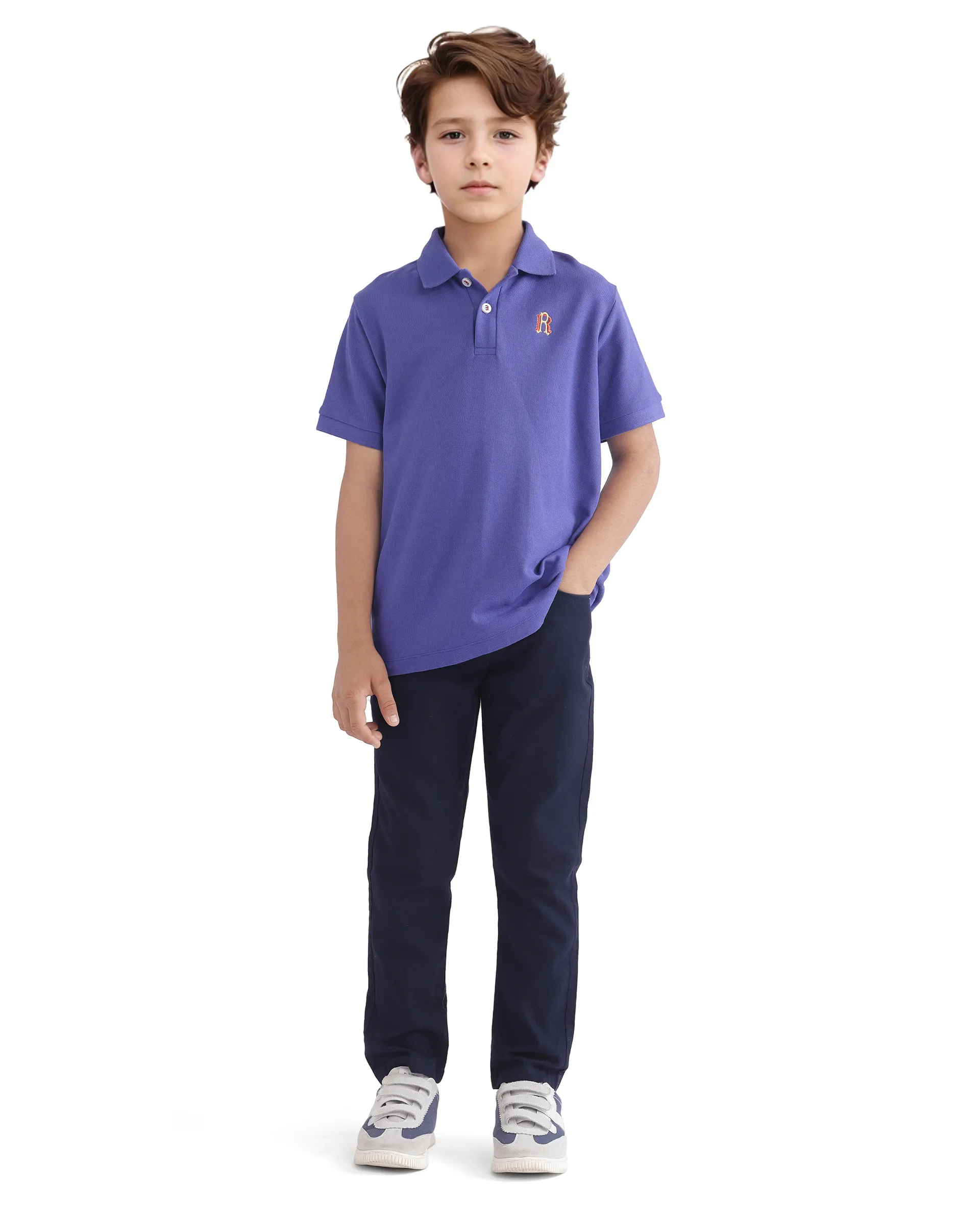Rare Ones Kids Orik Purple Cotton Short Sleeve Embroidered Regular Fit Polo - Image 2