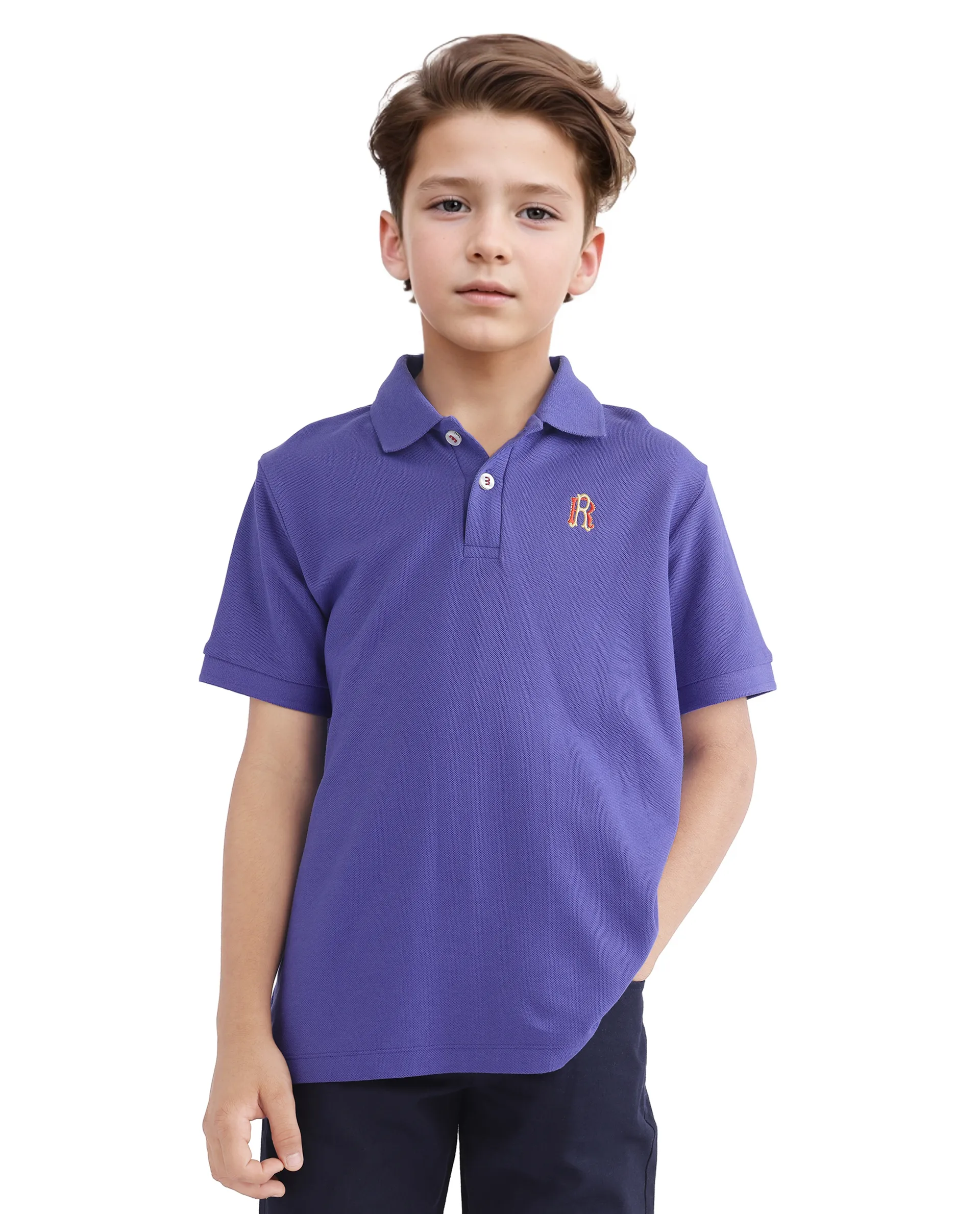 Rare Ones Kids Orik Purple Cotton Short Sleeve Embroidered Regular Fit Polo - Image 3