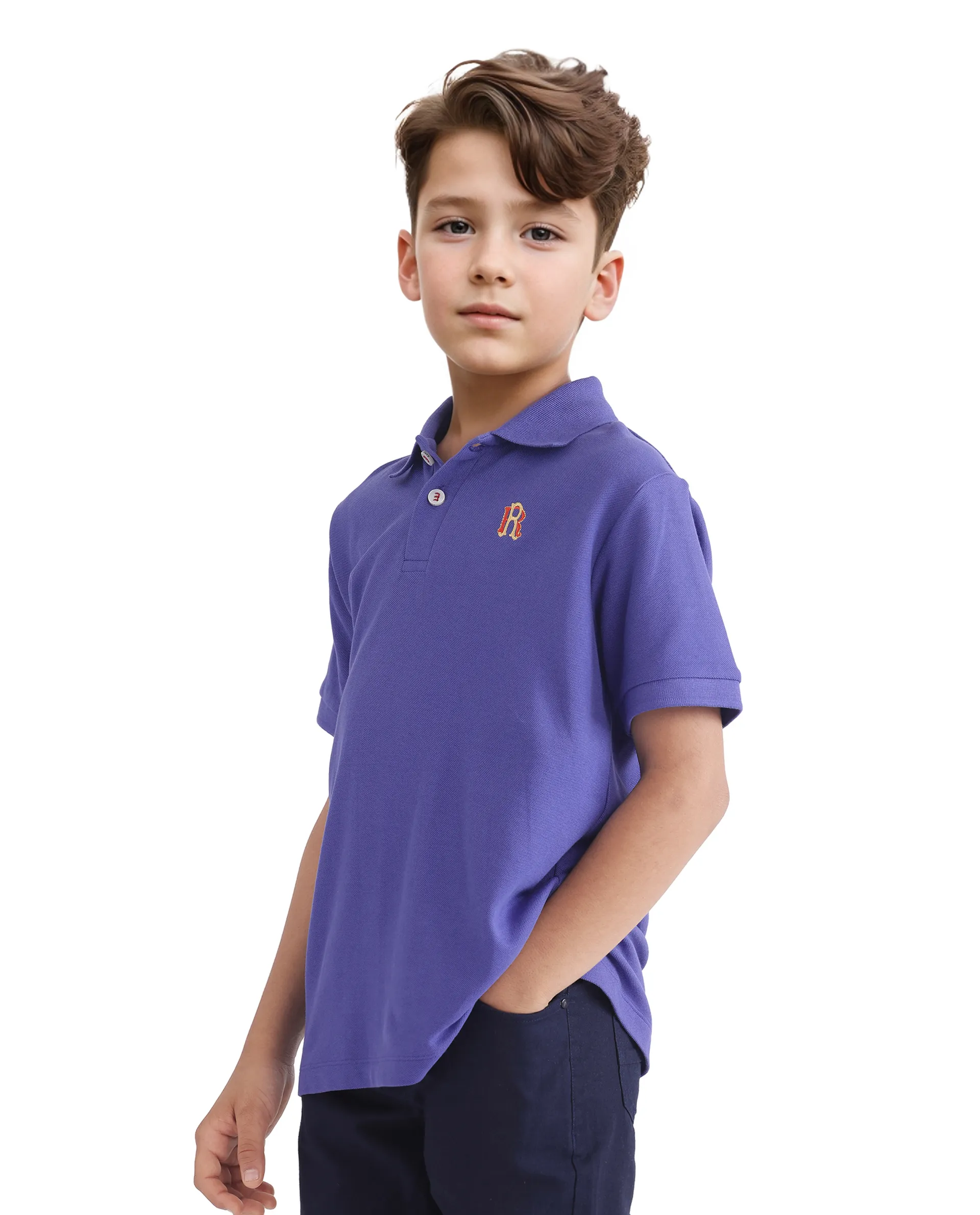 Rare Ones Kids Orik Purple Cotton Short Sleeve Embroidered Regular Fit Polo - Image 7