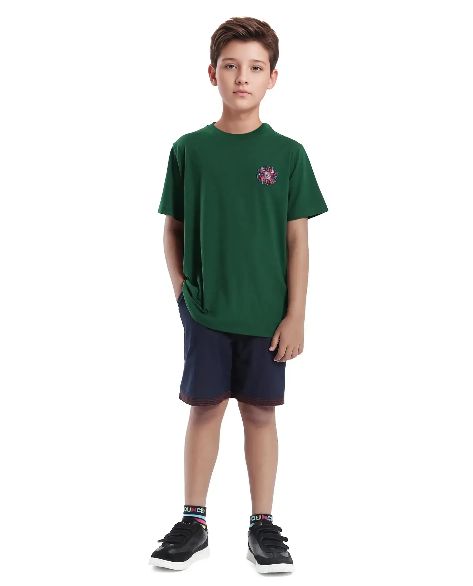 Rare Ones Kids Orio Dark Green Cotton Blend Half Sleeve Printed Regular Fit T-Shirt - Image 2