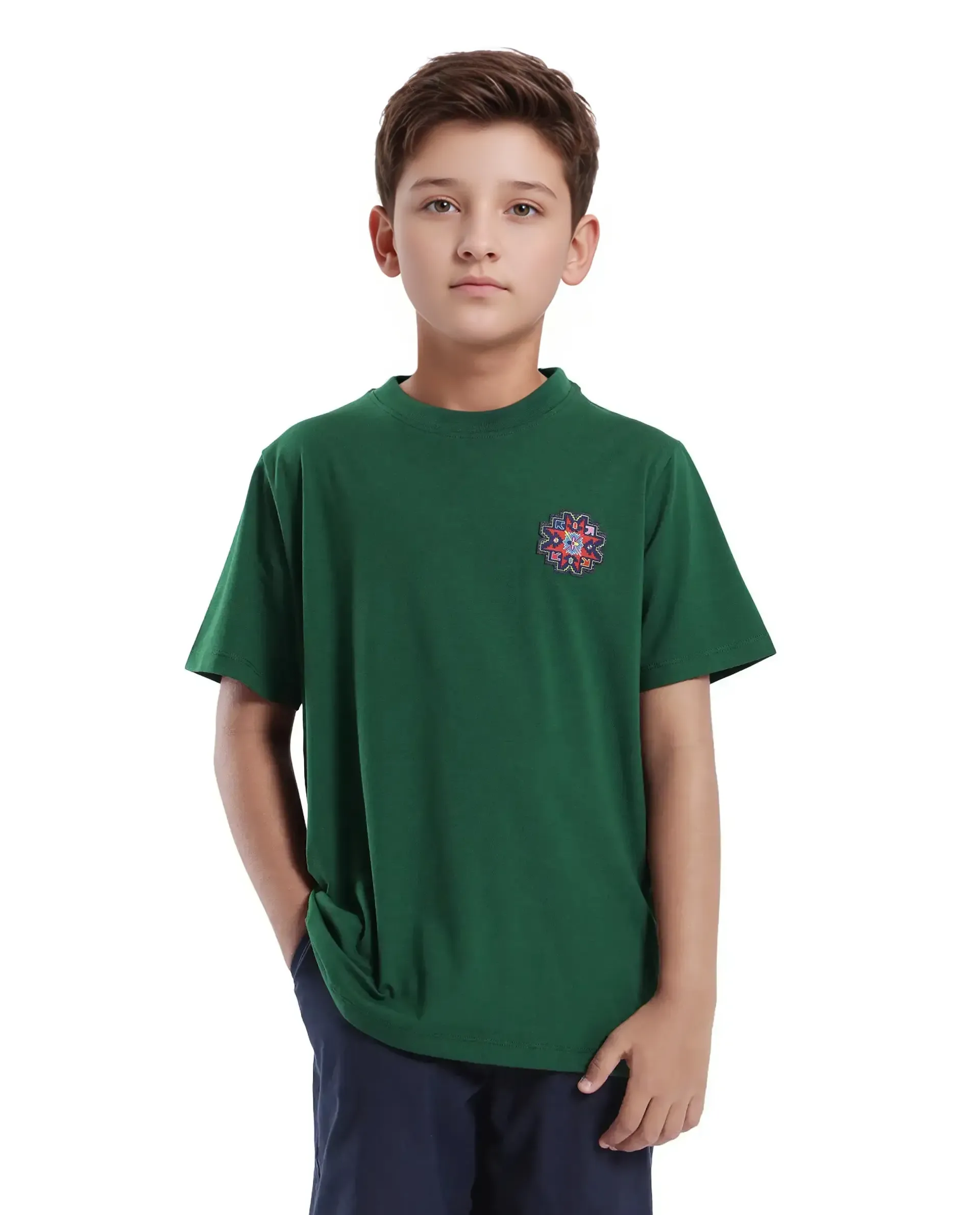 Rare Ones Kids Orio Dark Green Cotton Blend Half Sleeve Printed Regular Fit T-Shirt - Image 3