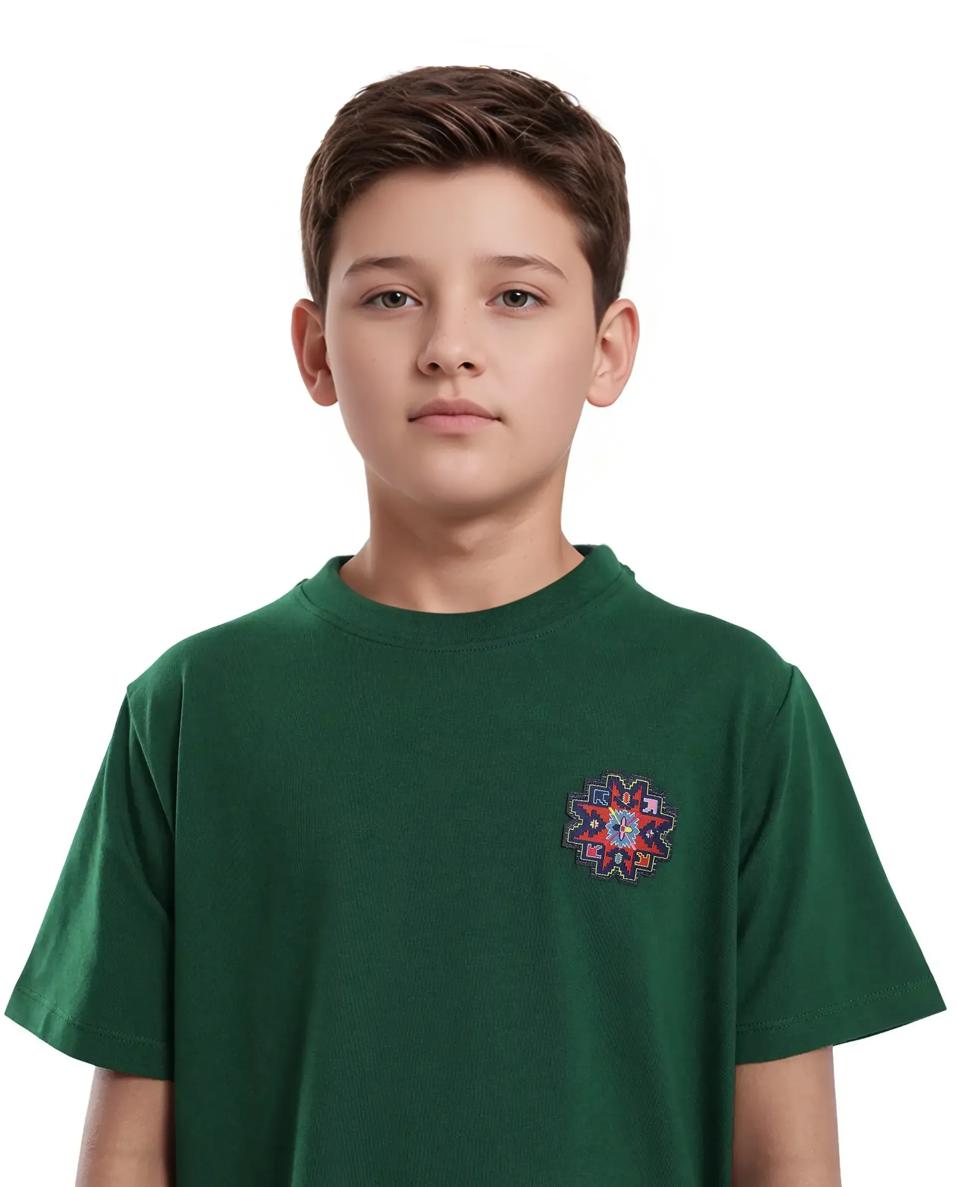 Rare Ones Kids Orio Dark Green Cotton Blend Half Sleeve Printed Regular Fit T-Shirt - Image 4