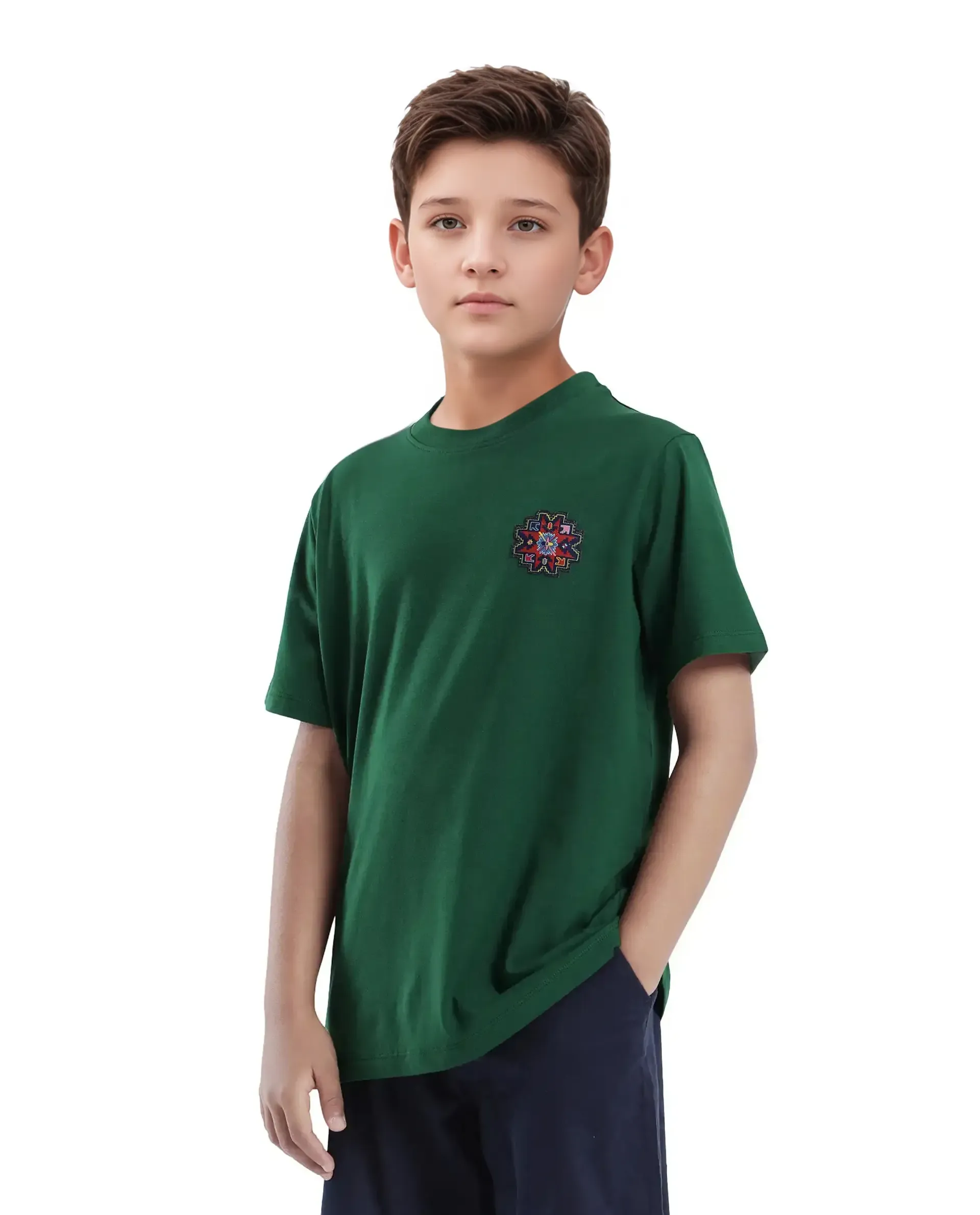 Rare Ones Kids Orio Dark Green Cotton Blend Half Sleeve Printed Regular Fit T-Shirt - Image 6