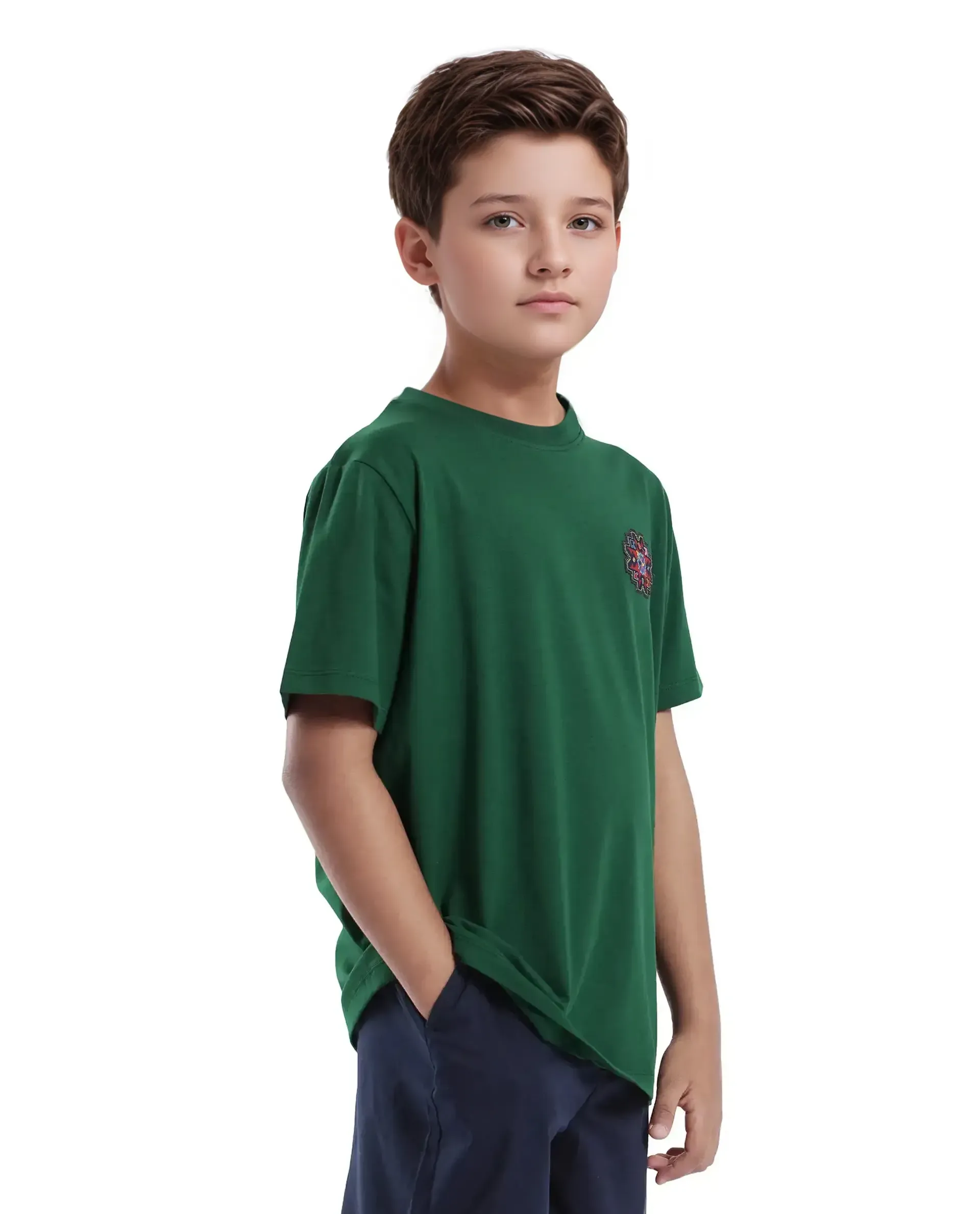 Rare Ones Kids Orio Dark Green Cotton Blend Half Sleeve Printed Regular Fit T-Shirt - Image 7