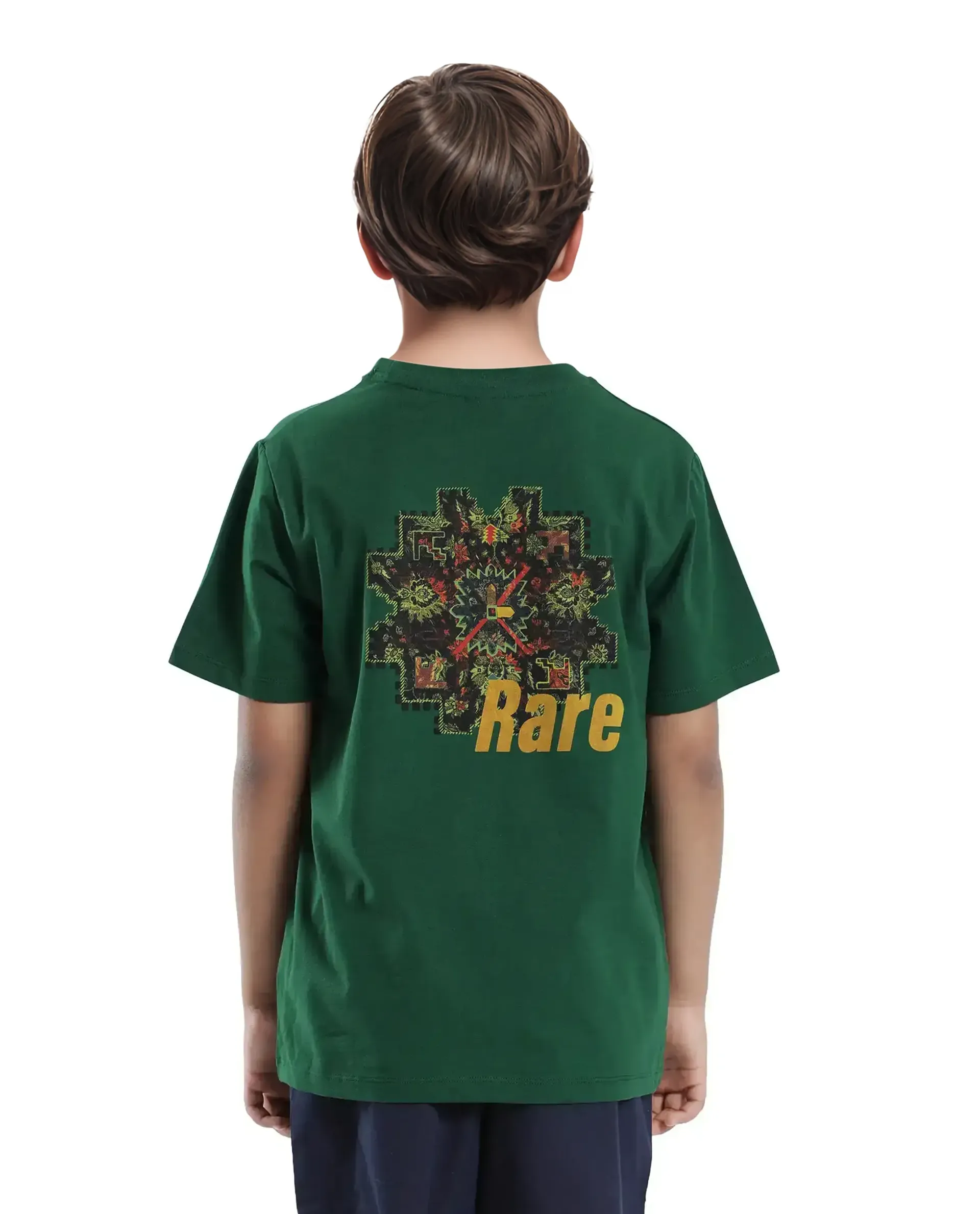 Rare Ones Kids Orio Dark Green Cotton Blend Half Sleeve Printed Regular Fit T-Shirt - Image 8