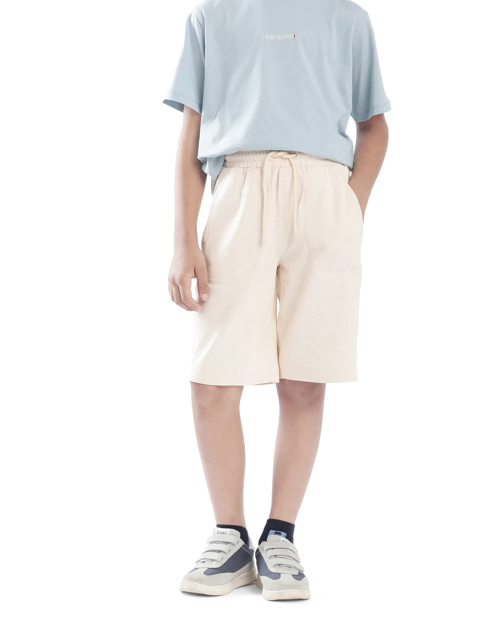 Rare Ones Kids Oryn Beige Cotton Blend Drawstring Solid Regular Fit Shorts - Image 6
