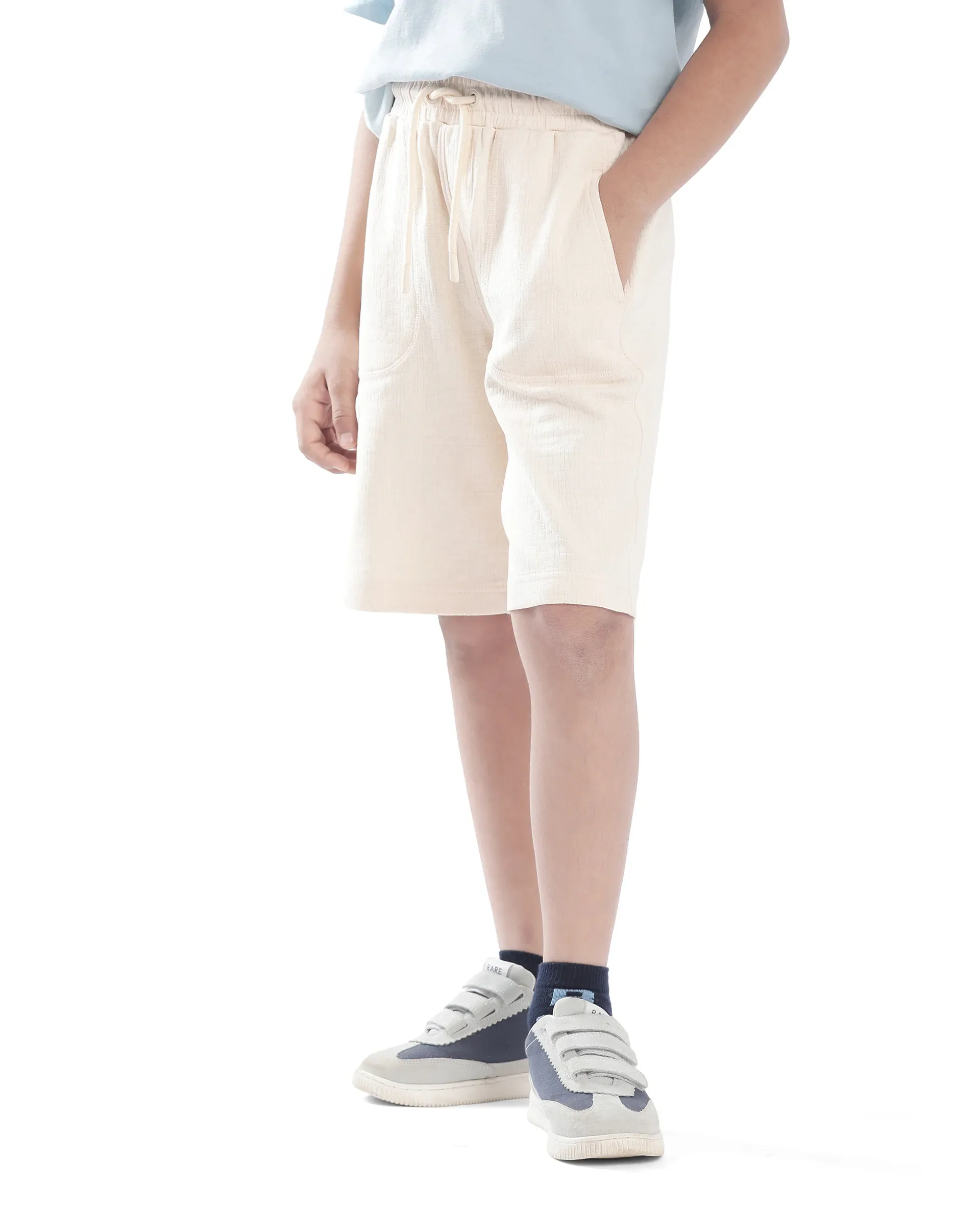 Rare Ones Kids Oryn Beige Cotton Blend Drawstring Solid Regular Fit Shorts - Image 7