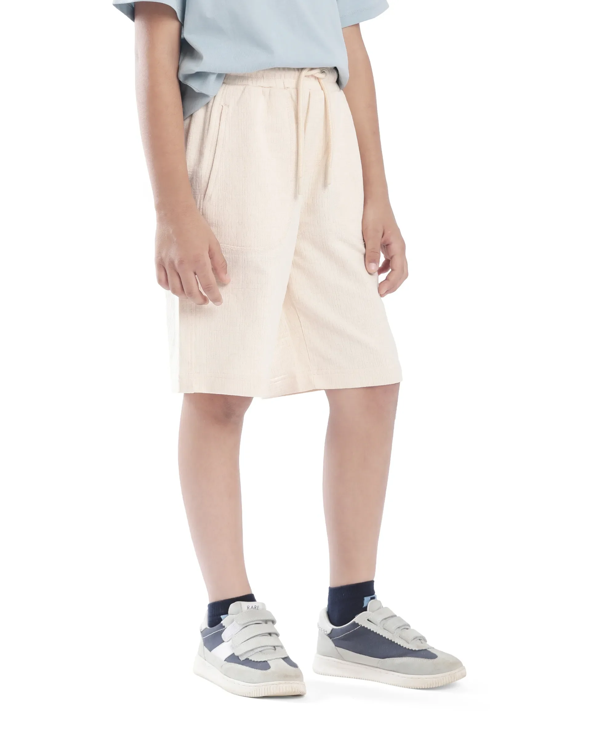 Rare Ones Kids Oryn Beige Cotton Blend Drawstring Solid Regular Fit Shorts - Image 8
