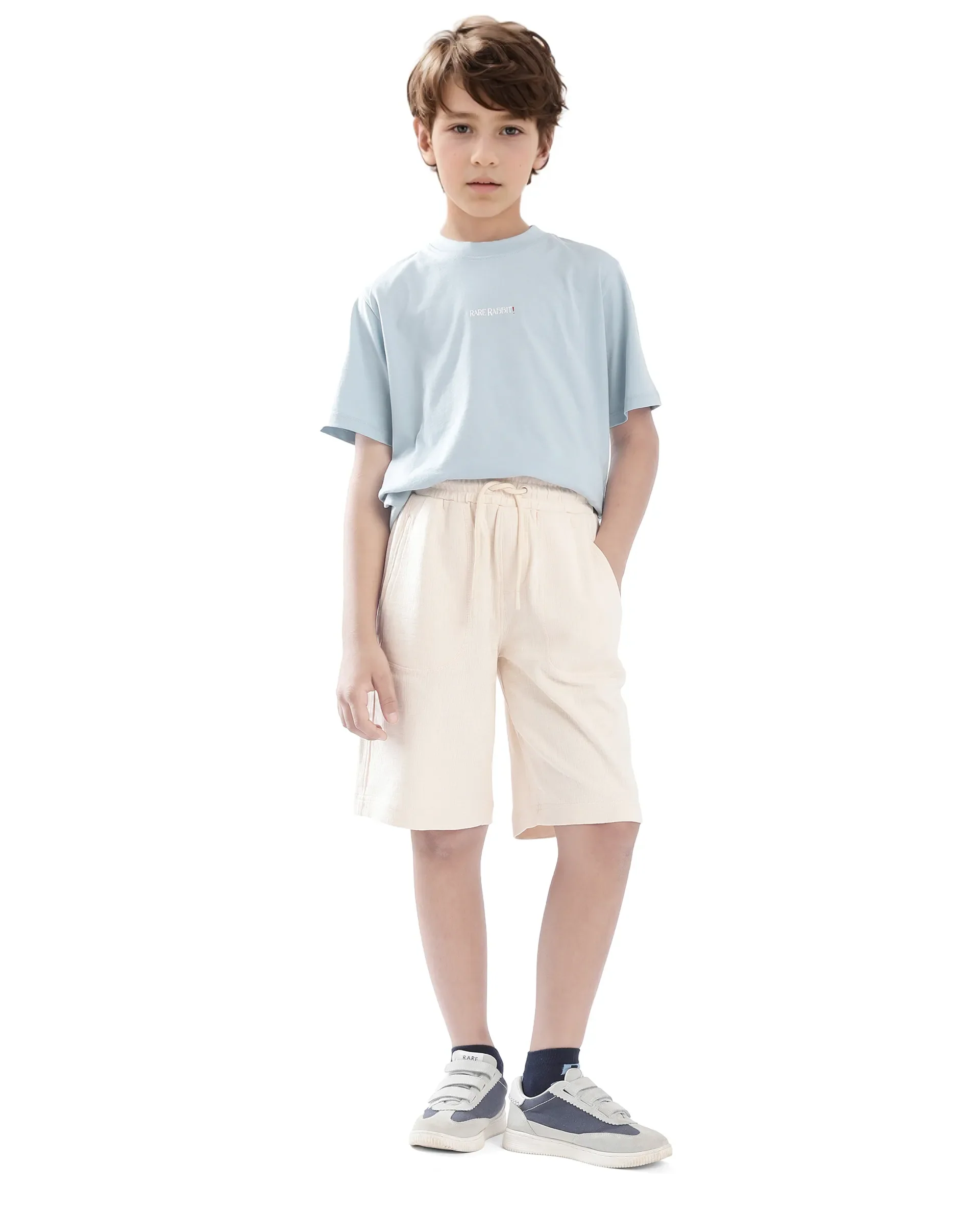Rare Ones Kids Oryn Beige Cotton Blend Drawstring Solid Regular Fit Shorts - Image 9