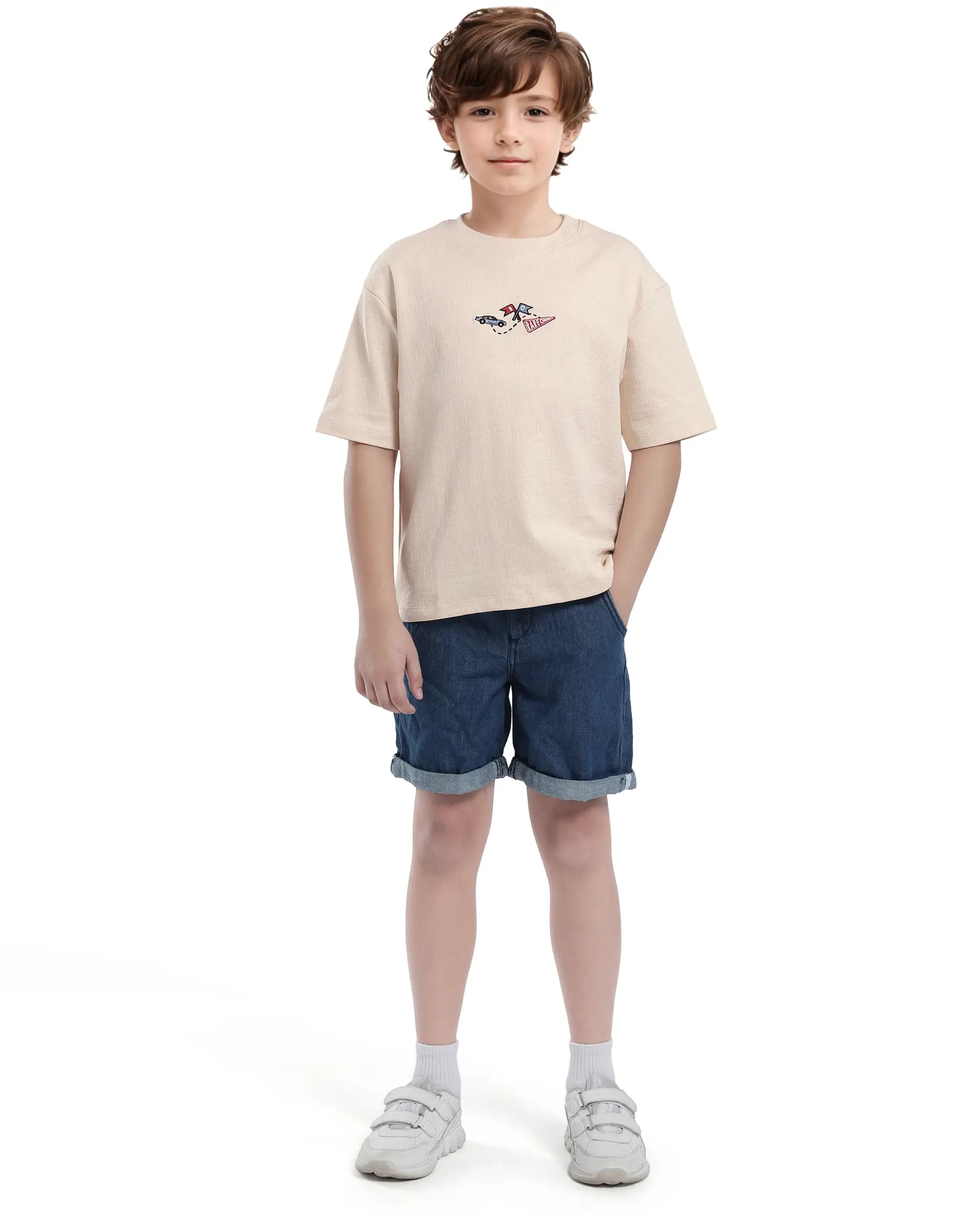 Rare Ones Kids Oryn-T Beige Cotton Blend Half Sleeve Slip-On Printed Regular Fit T-Shirt - Image 2