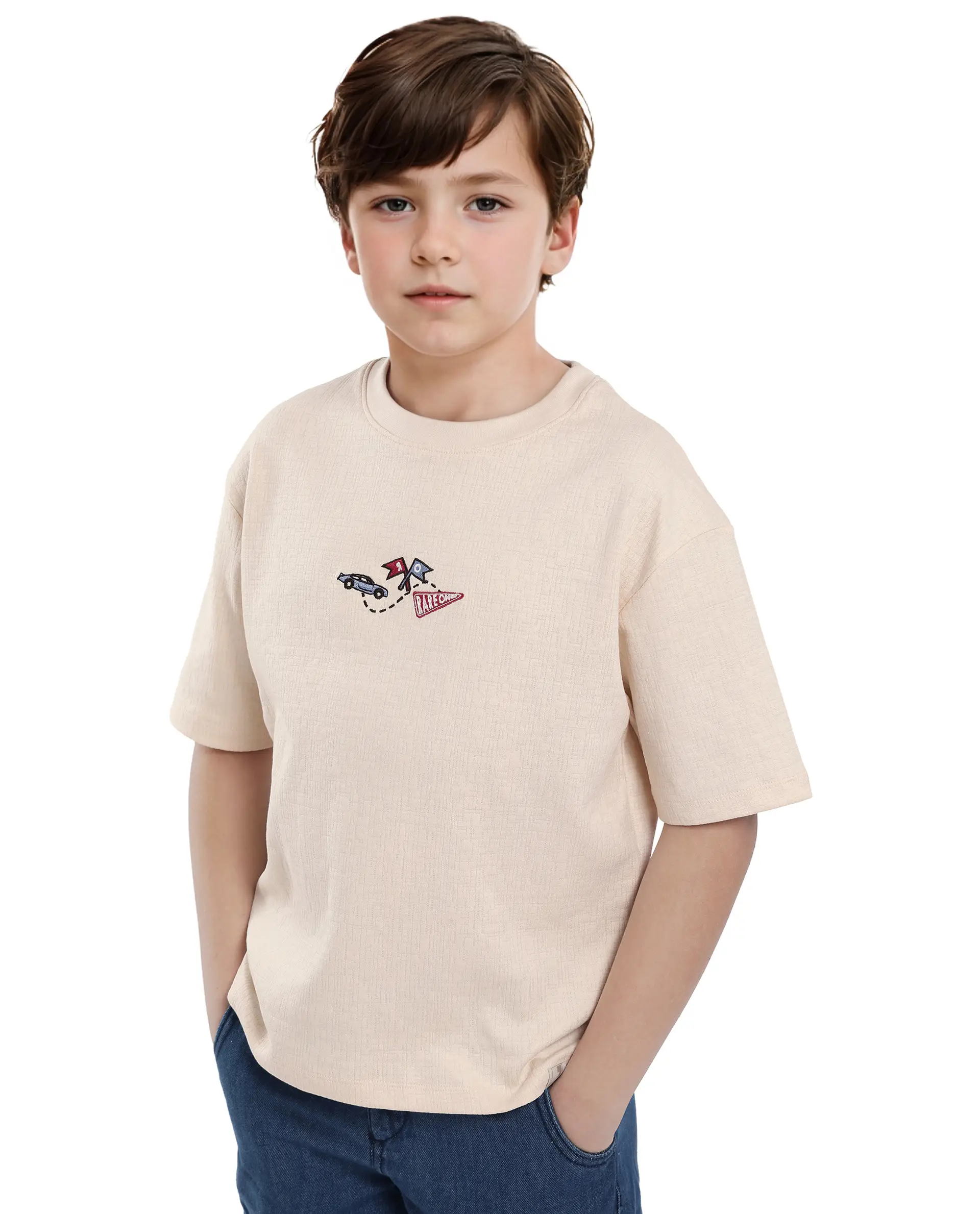Rare Ones Kids Oryn-T Beige Cotton Blend Half Sleeve Slip-On Printed Regular Fit T-Shirt - Image 5