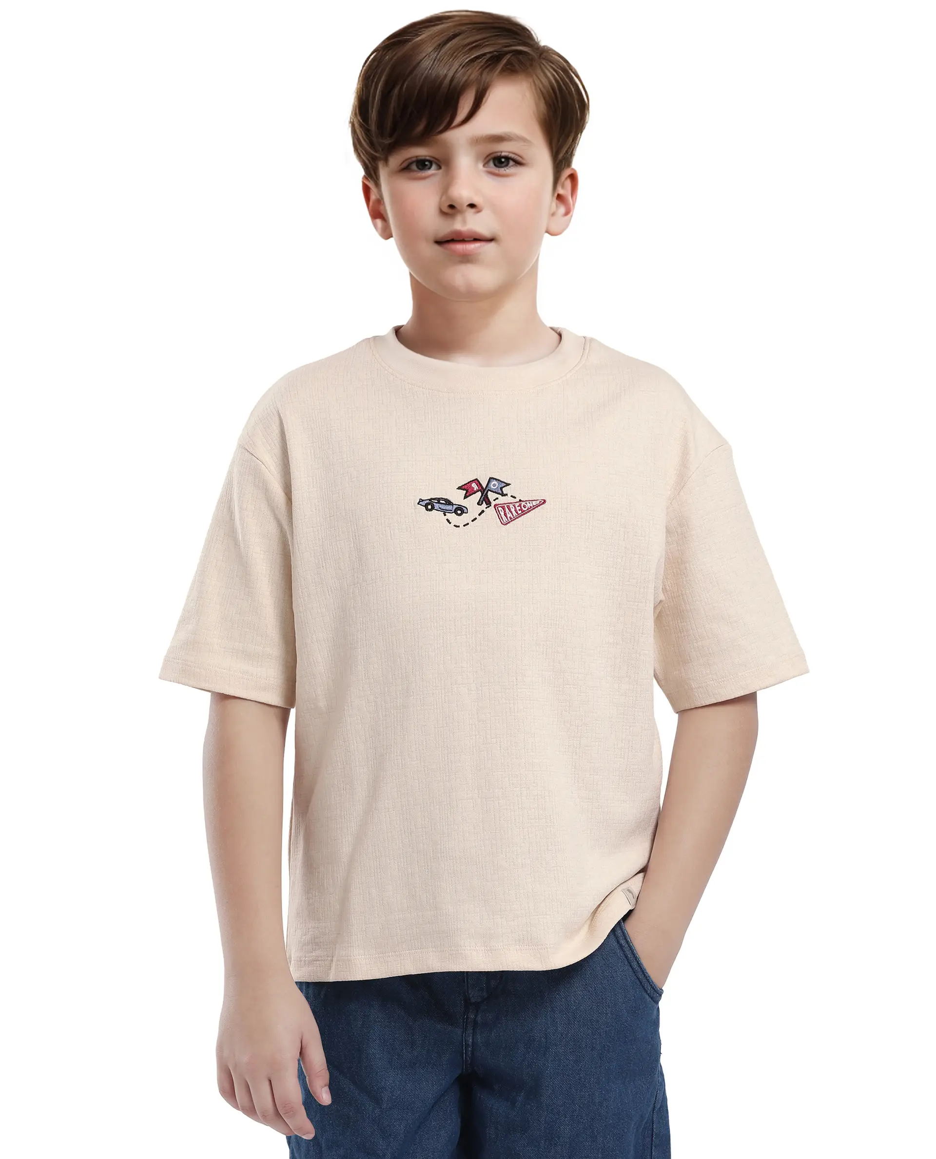 Rare Ones Kids Oryn-T Beige Cotton Blend Half Sleeve Slip-On Printed Regular Fit T-Shirt - Image 6