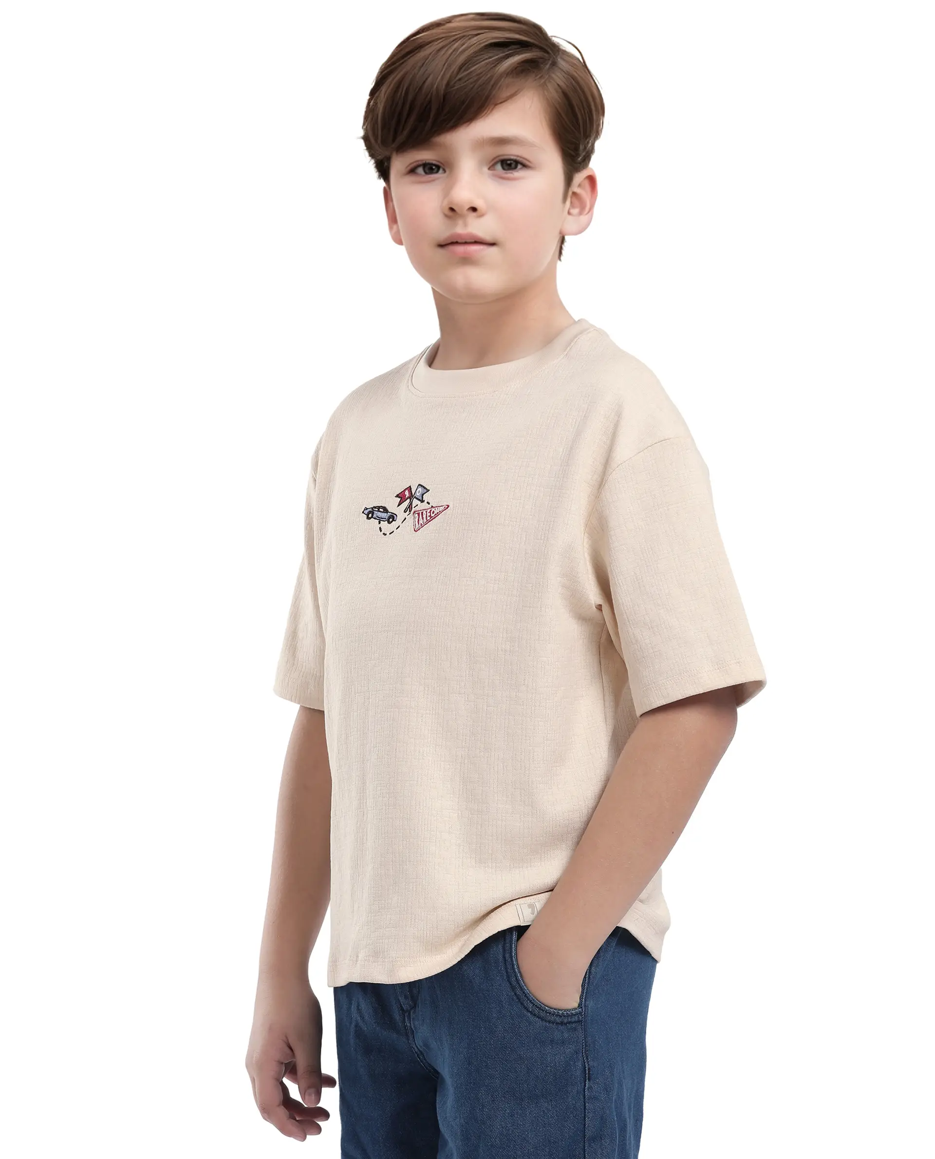 Rare Ones Kids Oryn-T Beige Cotton Blend Half Sleeve Slip-On Printed Regular Fit T-Shirt - Image 8