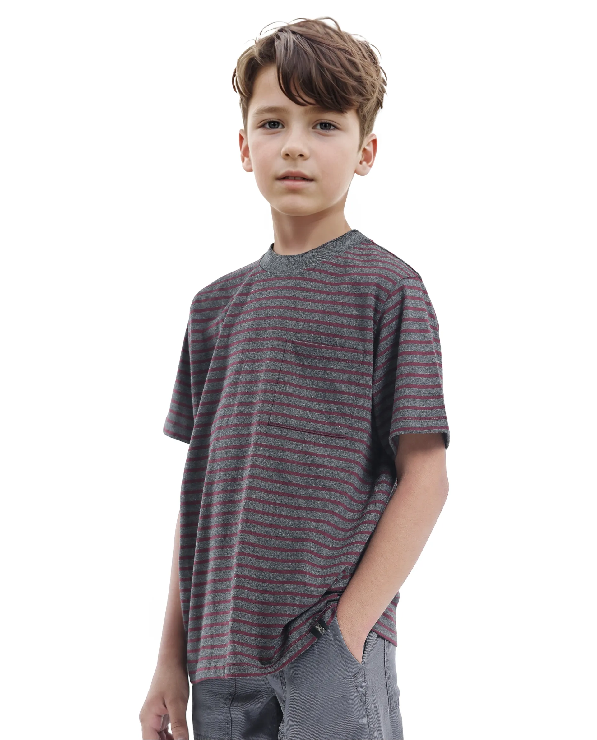 Rare Ones Kids Oto-4 Maroon,Dusky Blue Cotton Half Sleeve Striped Slip-On Closure Regular Fit T-Shirt (Pack Of 2) - Image 10