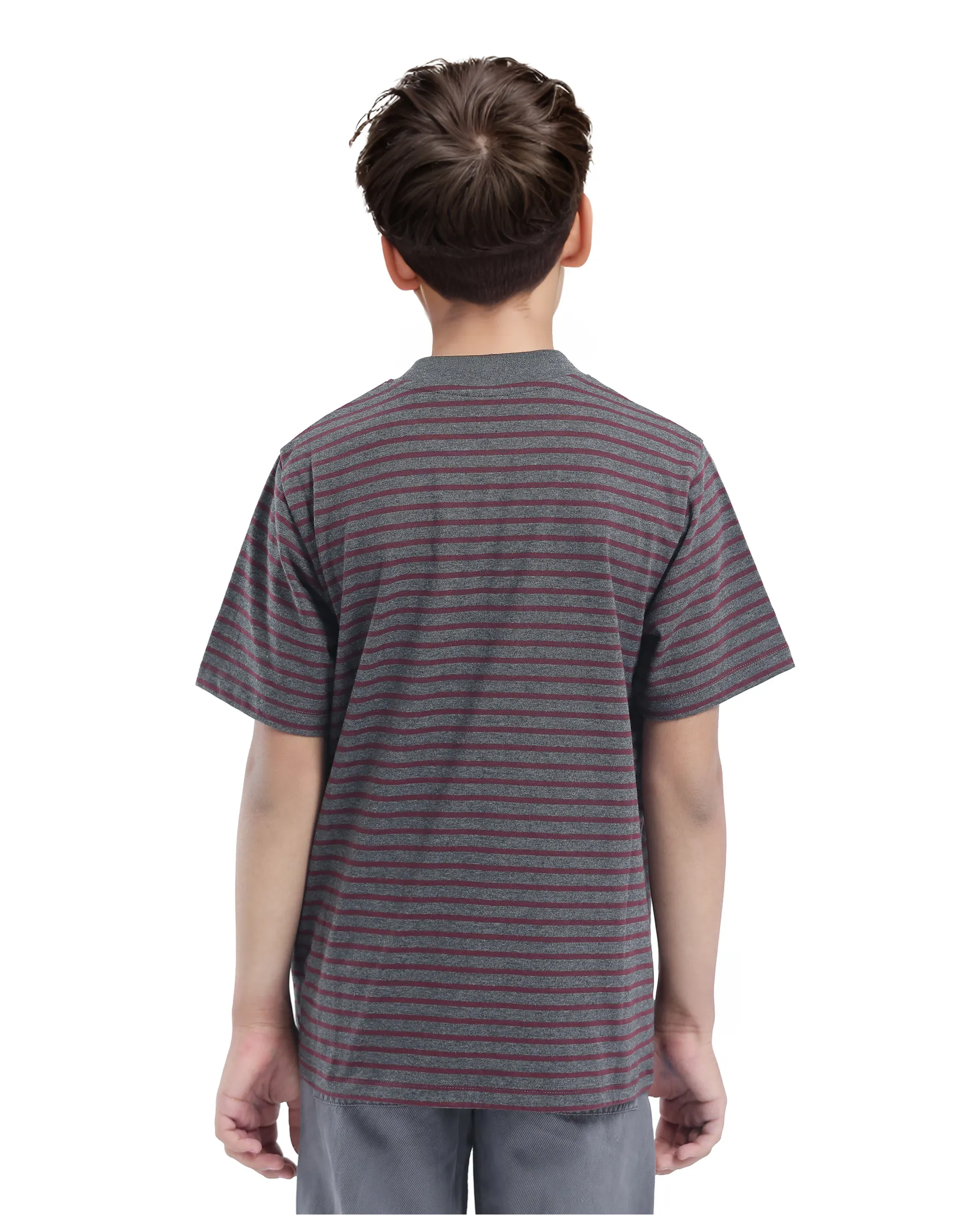 Rare Ones Kids Oto-4 Maroon,Dusky Blue Cotton Half Sleeve Striped Slip-On Closure Regular Fit T-Shirt (Pack Of 2) - Image 14