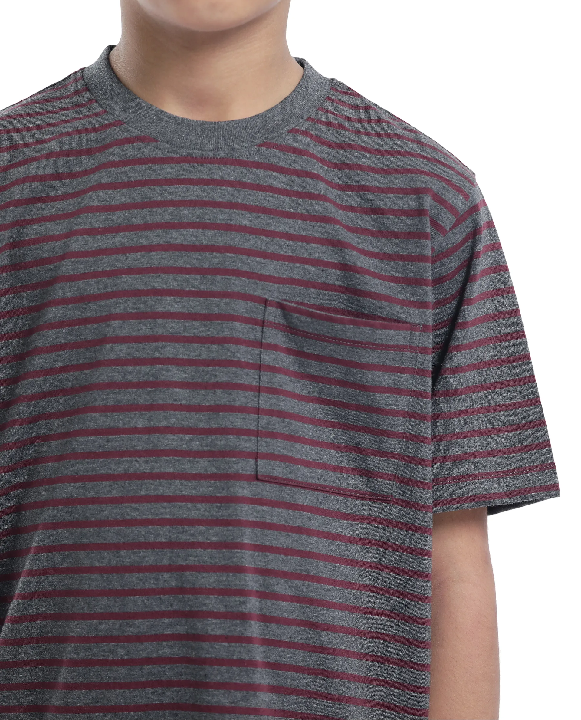 Rare Ones Kids Oto-4 Maroon,Dusky Blue Cotton Half Sleeve Striped Slip-On Closure Regular Fit T-Shirt (Pack Of 2) - Image 5