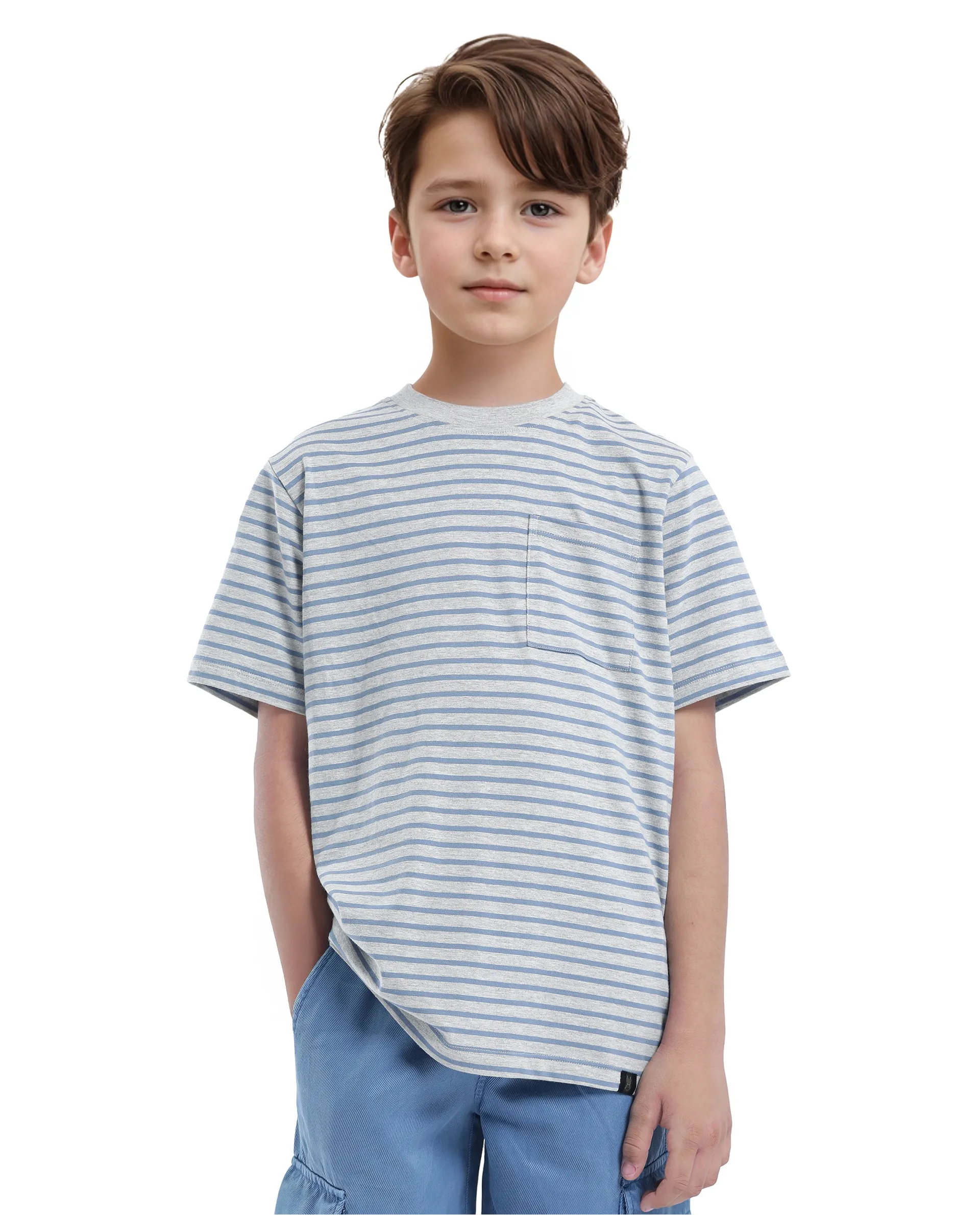 Rare Ones Kids Oto-4 Maroon,Dusky Blue Cotton Half Sleeve Striped Slip-On Closure Regular Fit T-Shirt (Pack Of 2) - Image 6