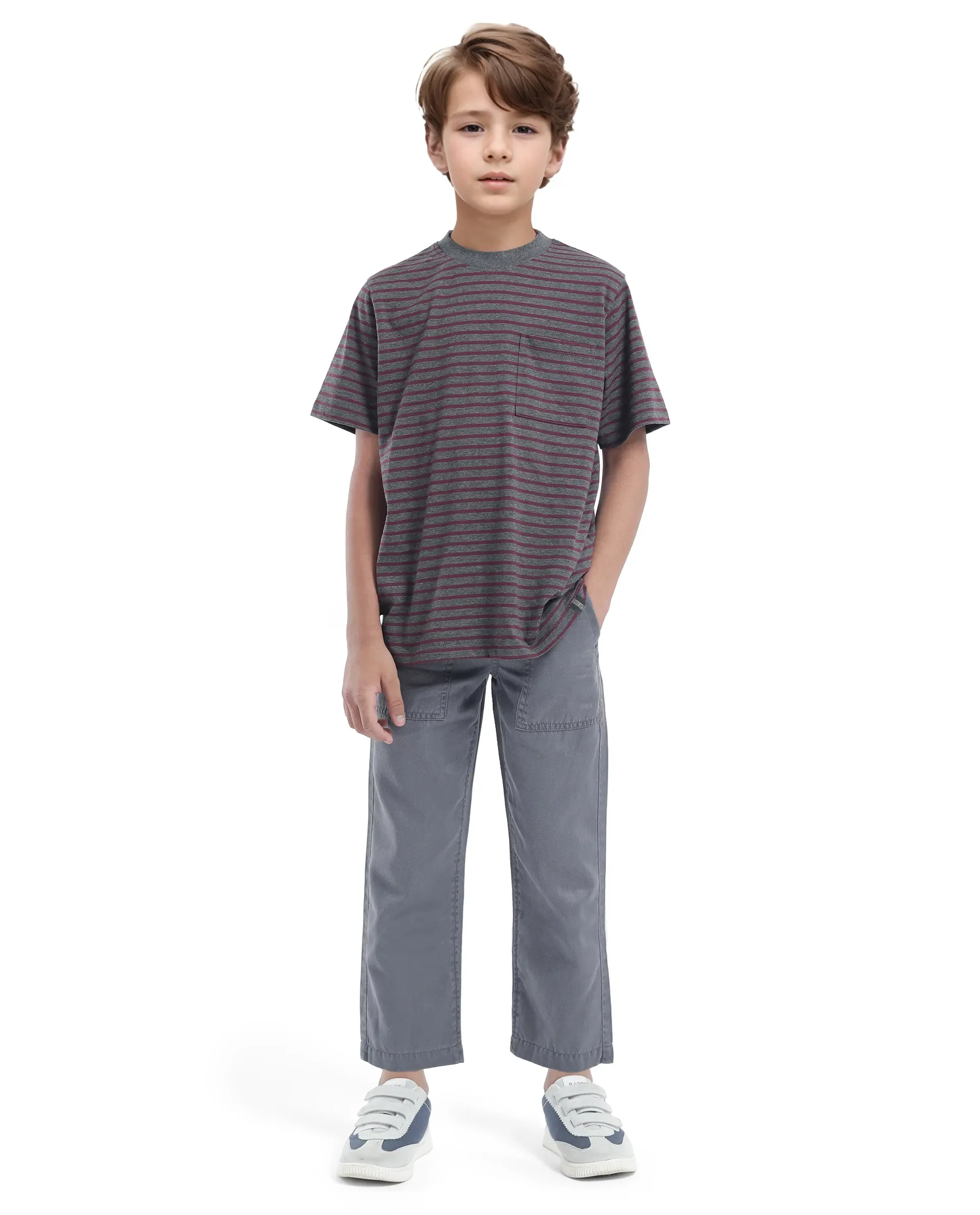 Rare Ones Kids Oto-4 Maroon,Dusky Blue Cotton Half Sleeve Striped Slip-On Closure Regular Fit T-Shirt (Pack Of 2) - Image 7