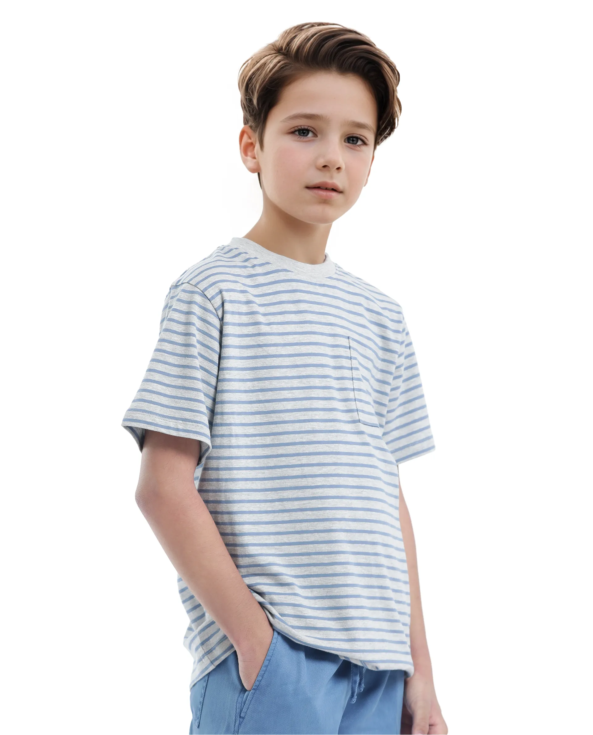 Rare Ones Kids Oto-4 Maroon,Dusky Blue Cotton Half Sleeve Striped Slip-On Closure Regular Fit T-Shirt (Pack Of 2) - Image 9