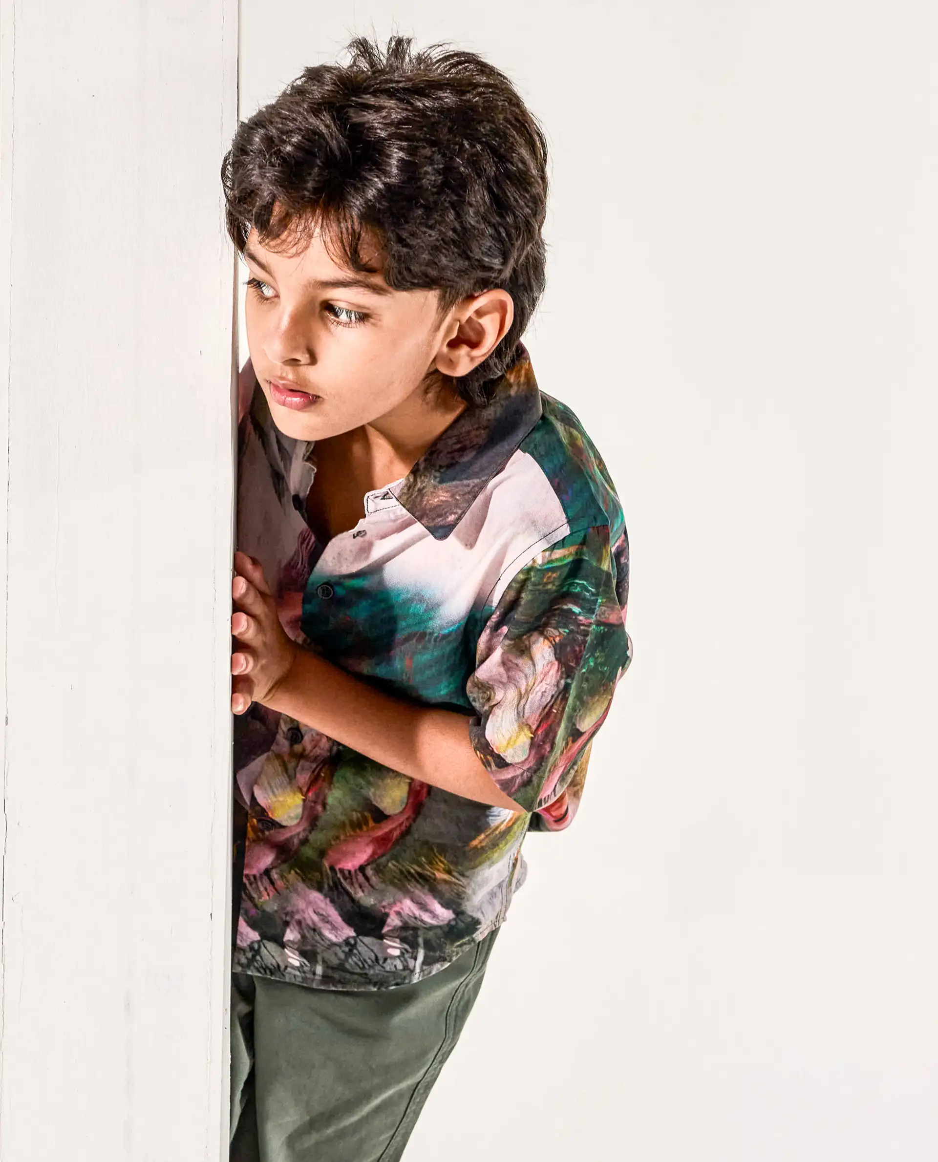 Rare Ones Kids Paint Green Viscose Half Sleeve Button Printed Regular Fit Shirt - Image 3