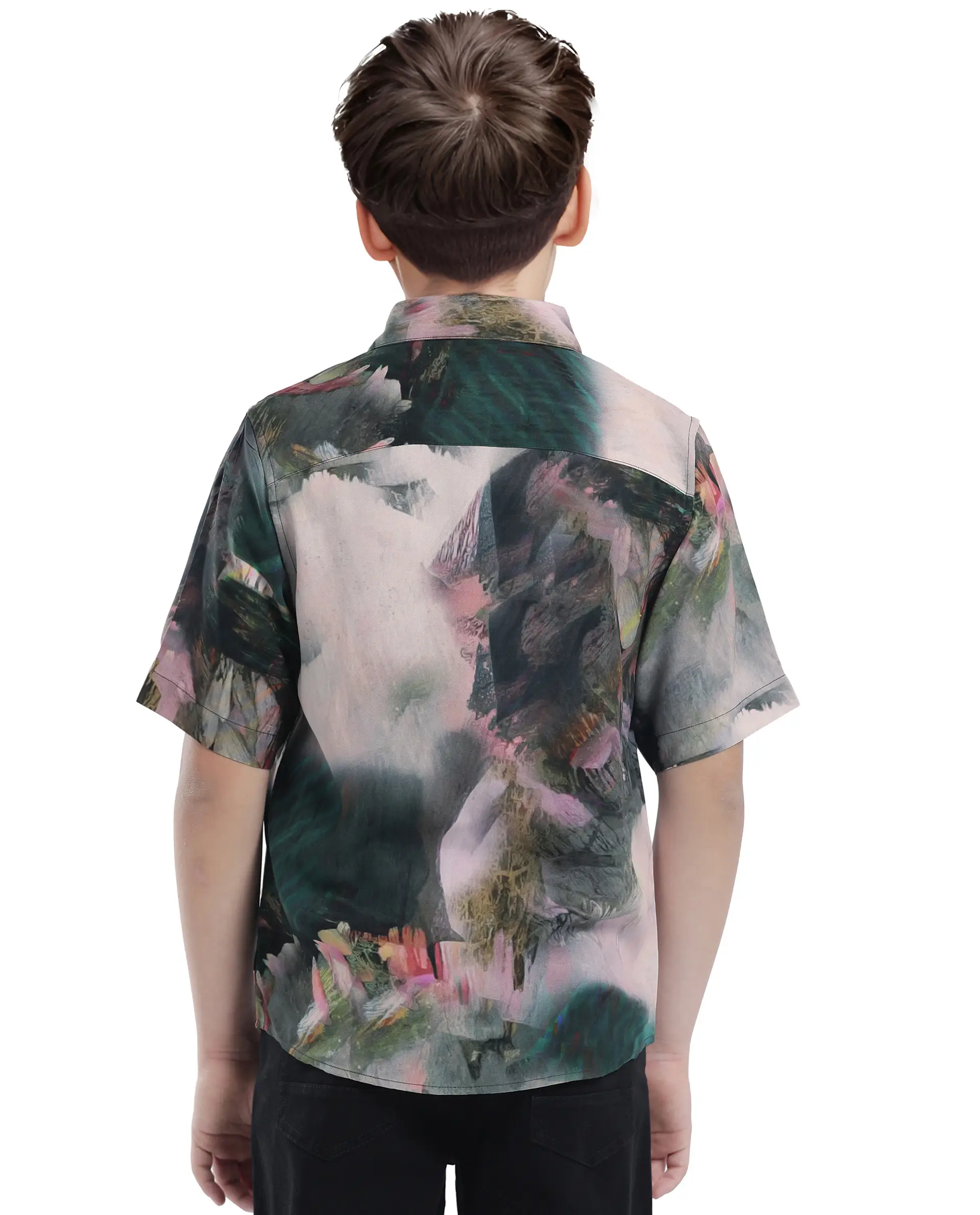 Rare Ones Kids Paint Green Viscose Half Sleeve Button Printed Regular Fit Shirt - Image 9