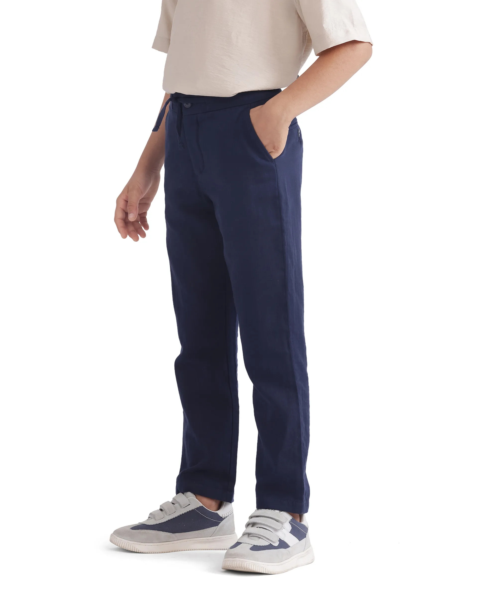 Rare Ones Kids Pastor-K Dark Navy Cotton Regular Fit Solid Trouser - Image 7