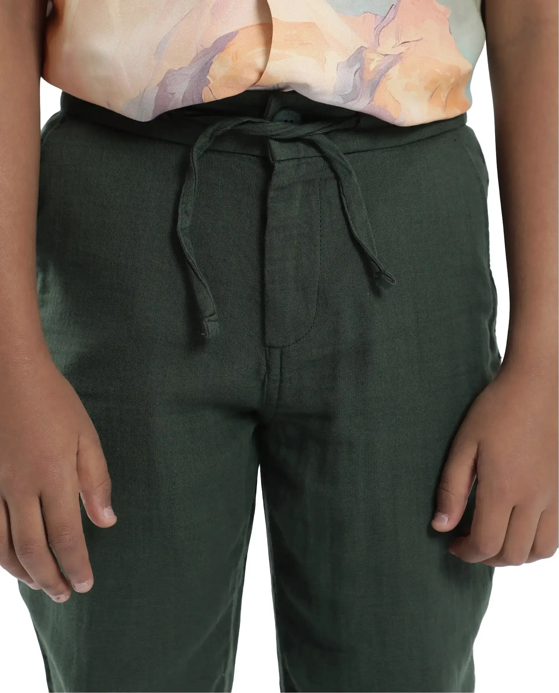Rare Ones Kids Pastor-K Dusky Green Cotton Regular Fit Solid Trouser - Image 2