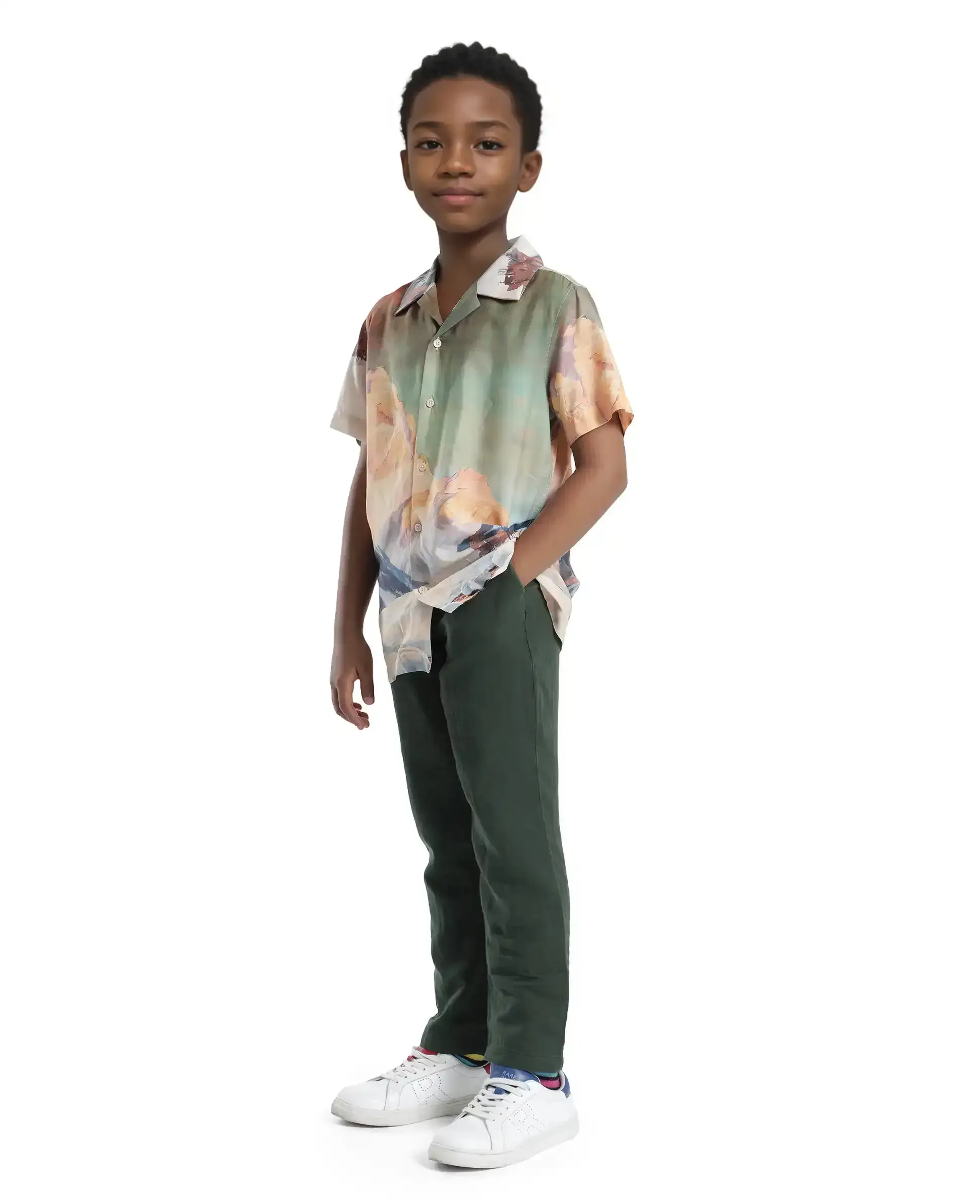 Rare Ones Kids Pastor-K Dusky Green Cotton Regular Fit Solid Trouser - Image 6