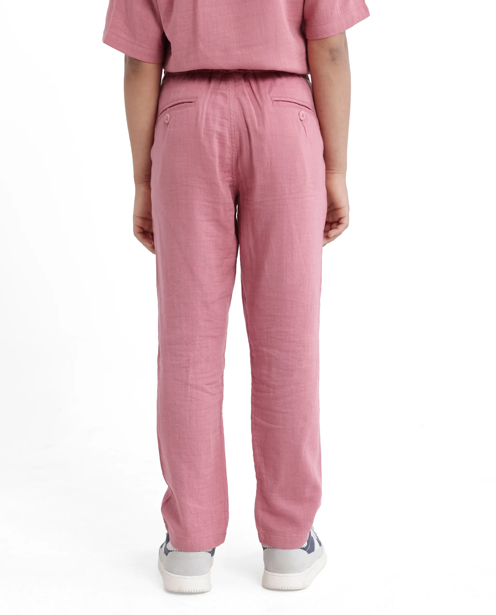 Rare Ones Kids Pastor-K Dusky Pink Cotton Regular Fit Solid Trouser - Image 5