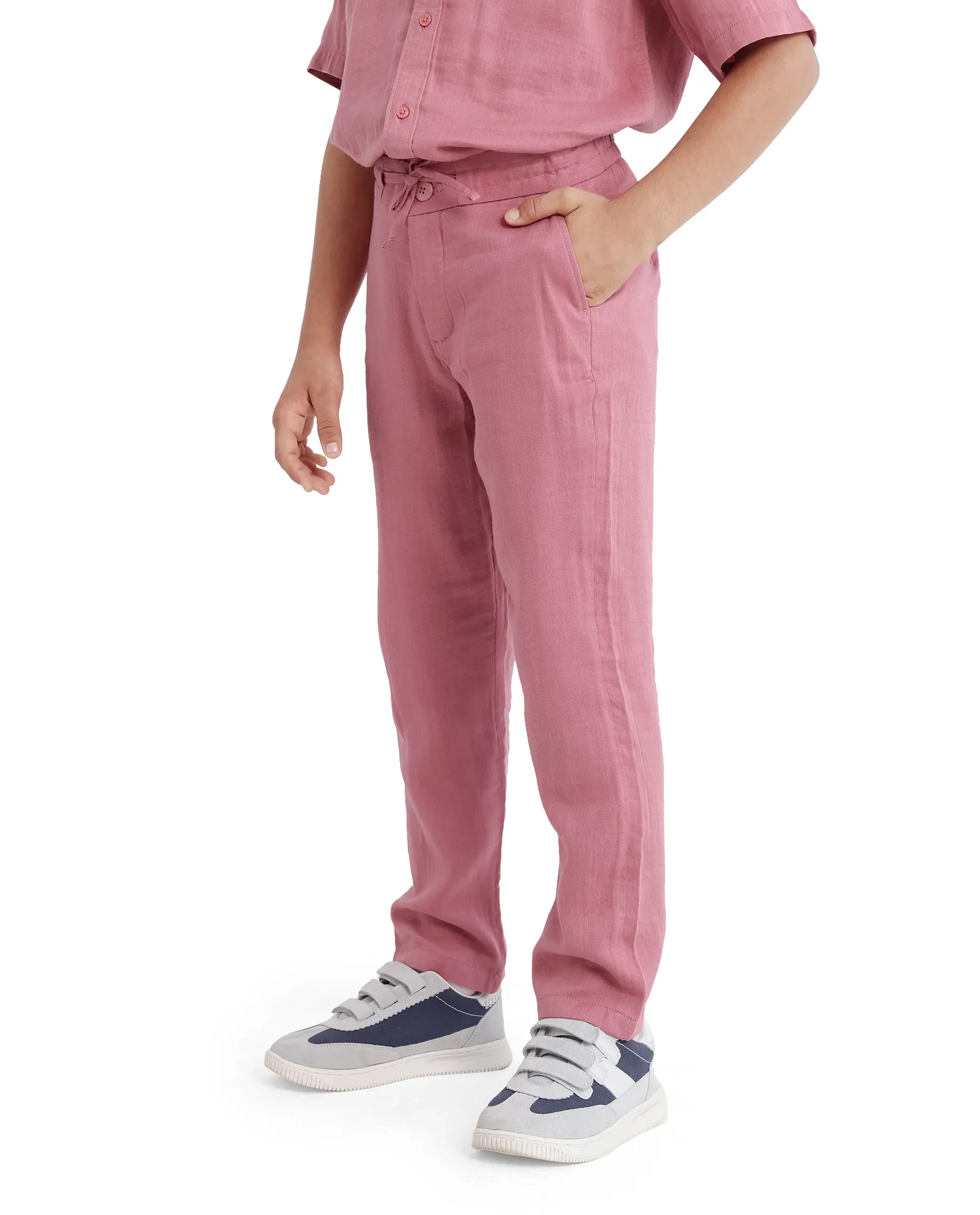 Rare Ones Kids Pastor-K Dusky Pink Cotton Regular Fit Solid Trouser - Image 6
