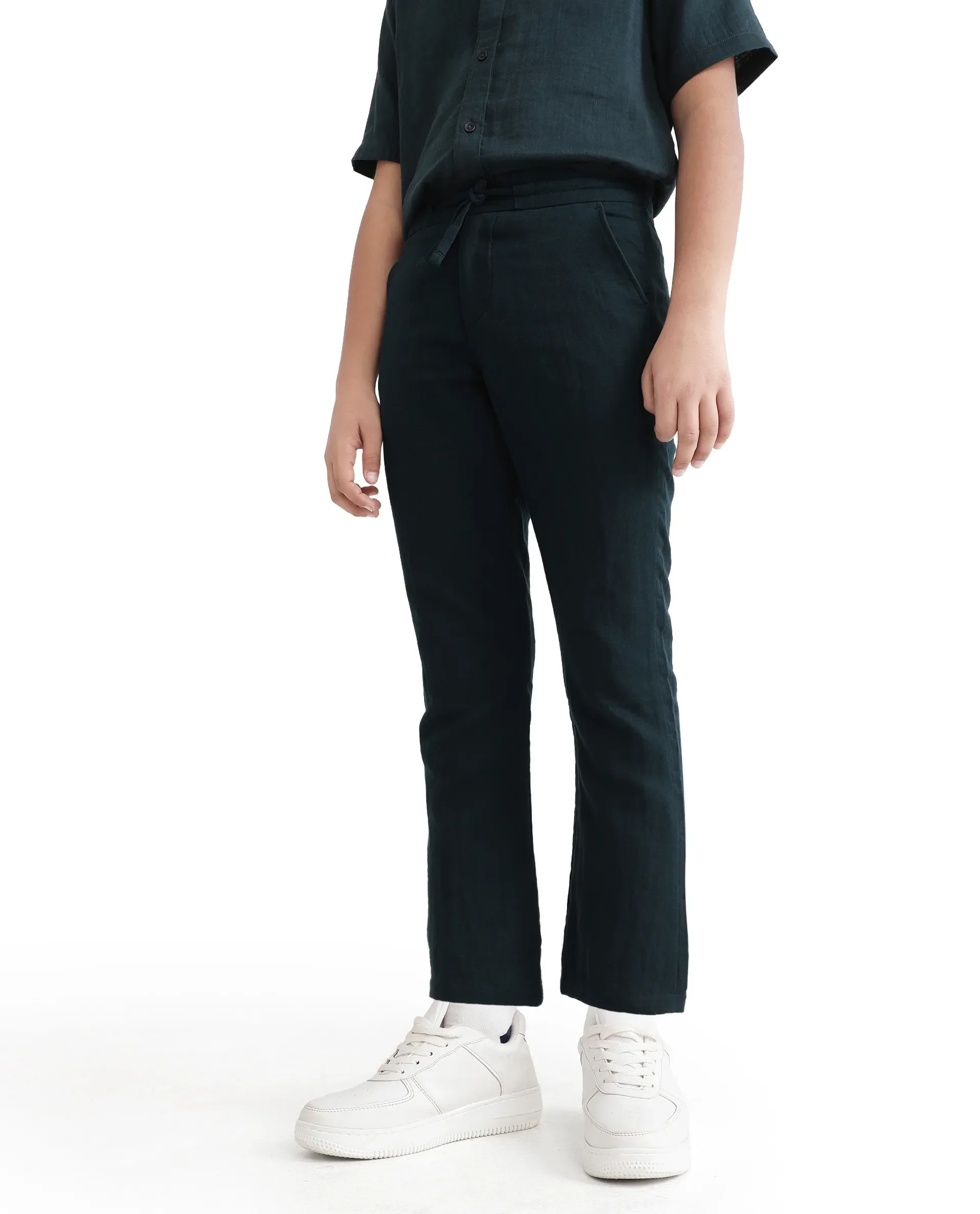 Rare Ones Kids Pastor-K Teal Cotton Regular Fit Solid Trouser - Image 2